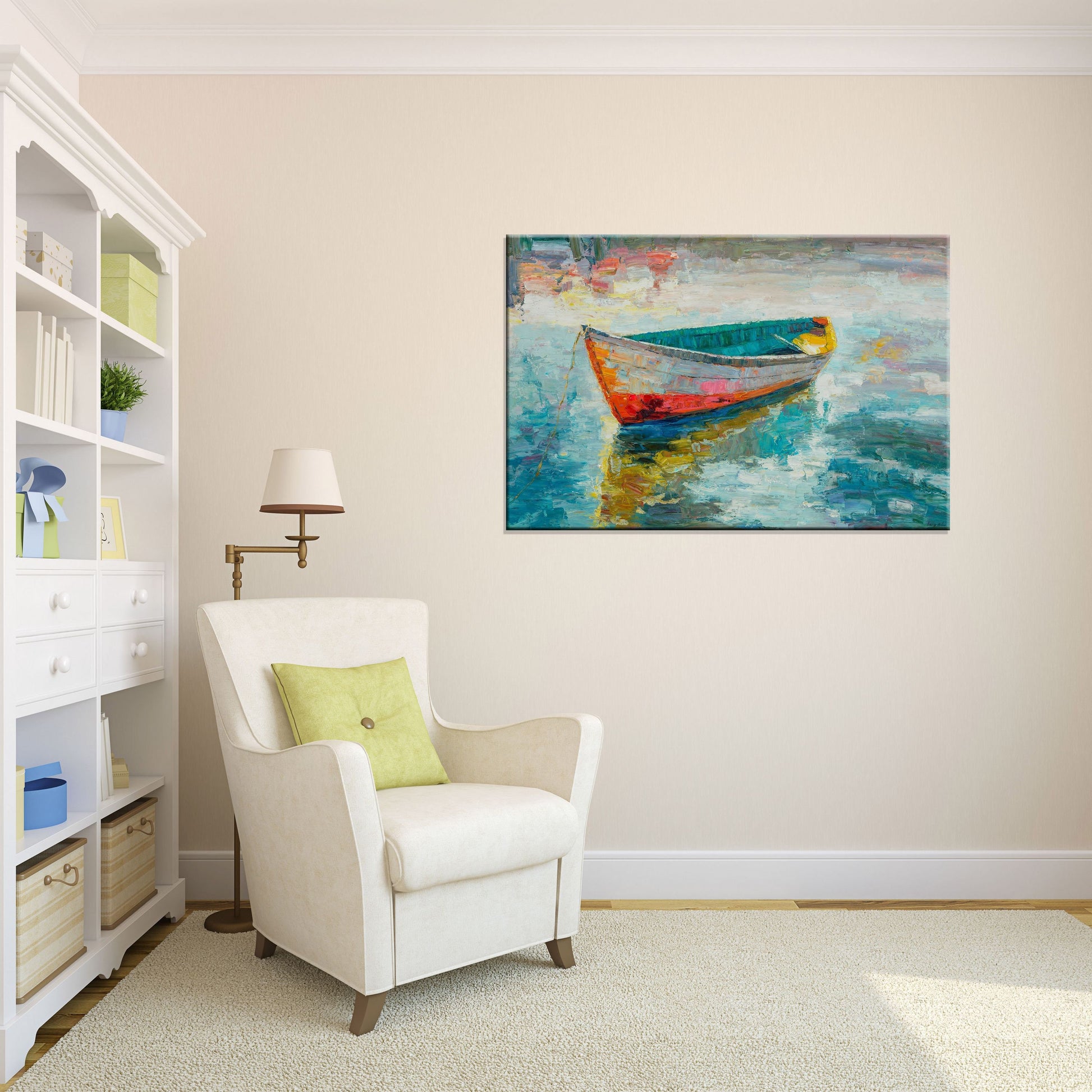 Seascape Oil Painting Fishing Boat, Contemporary Painting, Large Wall Art Canvas, Abstract Painting, Large Oil Painting, Original Painting