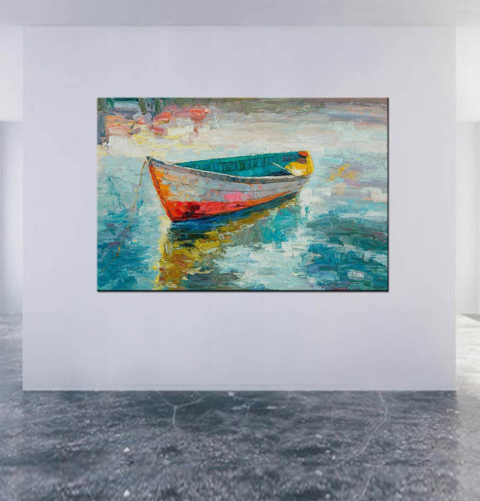 Seascape Oil Painting Fishing Boat, Contemporary Painting, Large Wall Art Canvas, Abstract Painting, Large Oil Painting, Original Painting