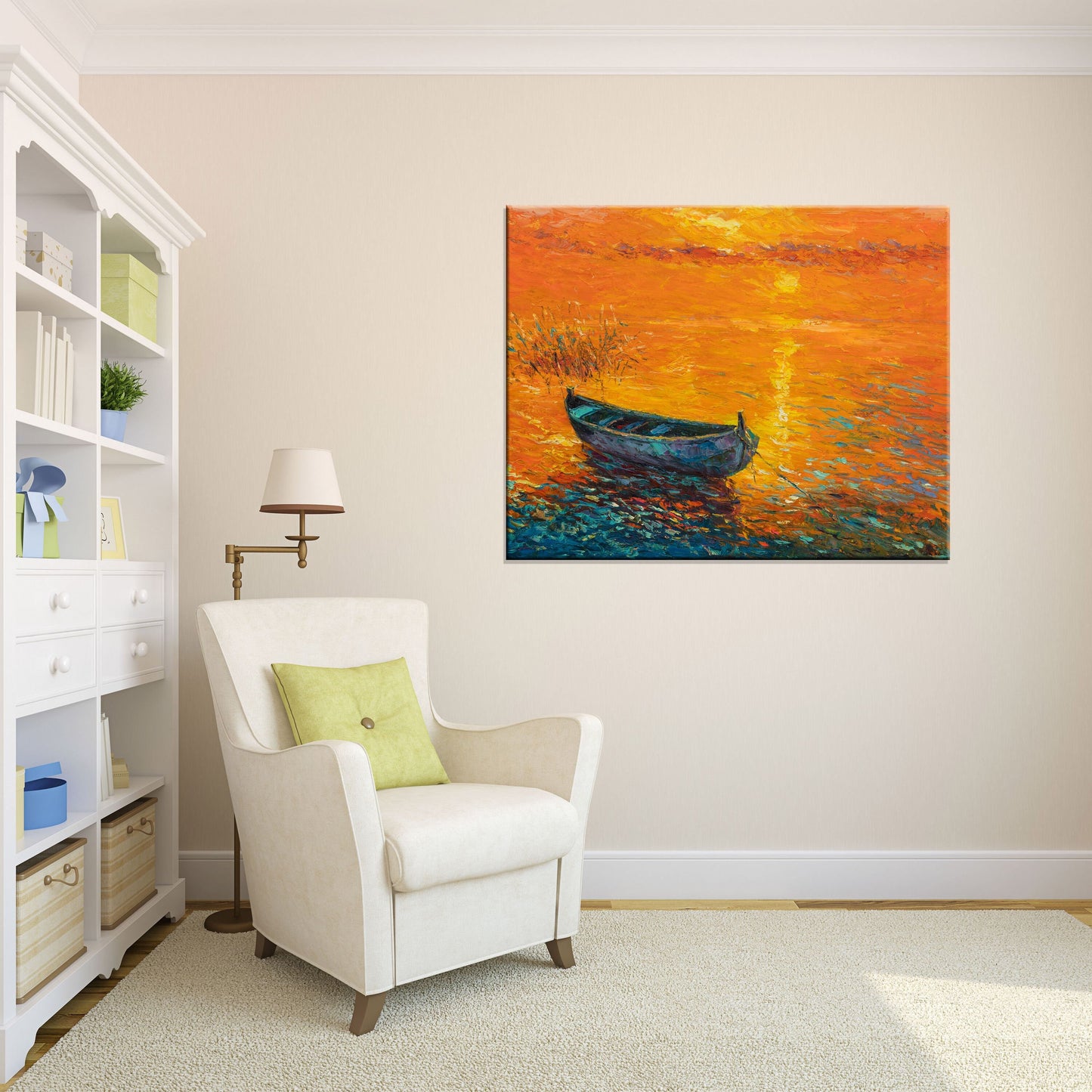 Oil Painting Seascape, Large Oil Painting, Fishing Boat Sunset, Contemporary Painting, Large Wall Art, Original Painting, Canvas Painting