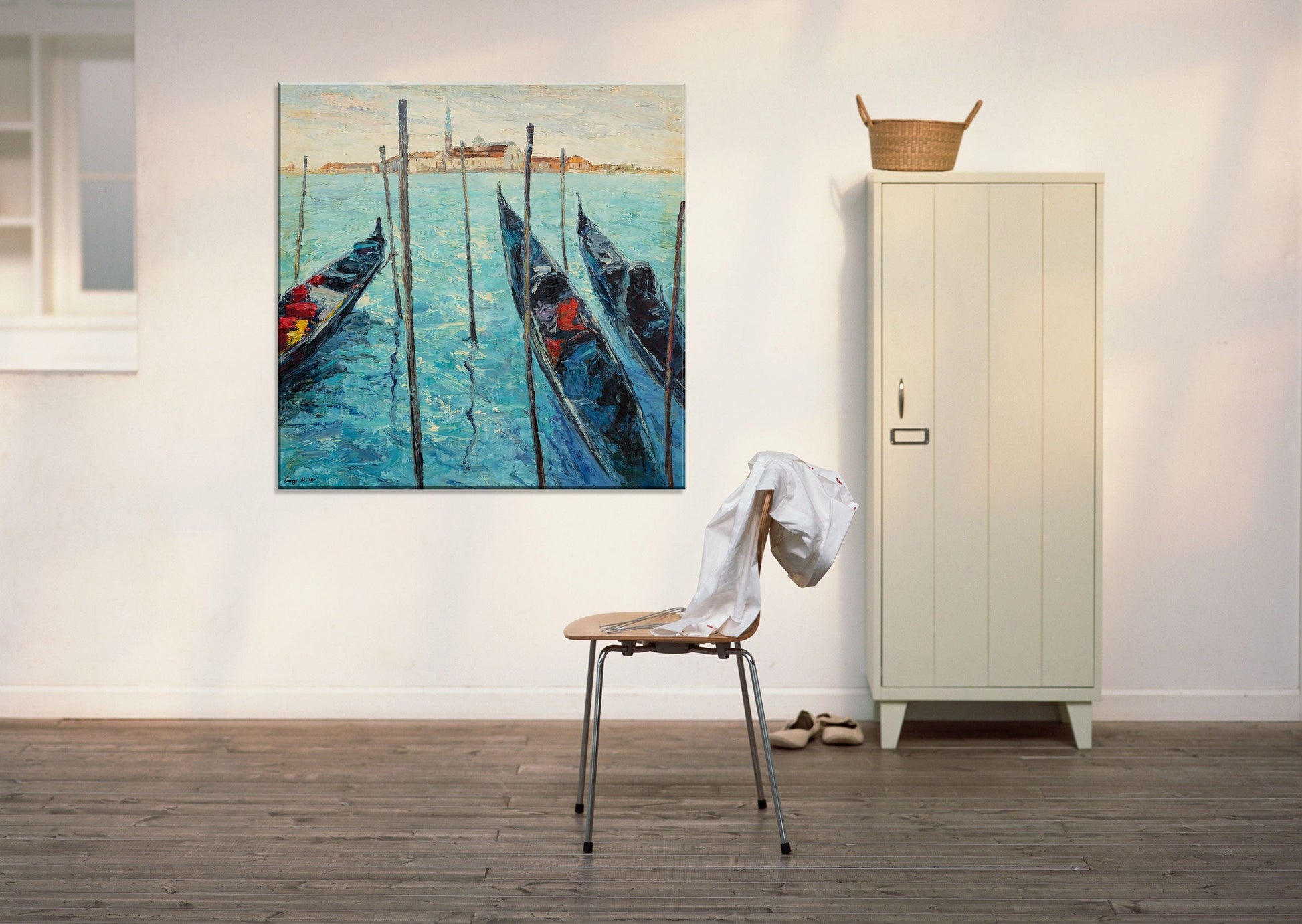 Italian Venice Oil Painting, Gondola, Palette Knife Painting, Original Painting, Landscape Painting, Large Art, Modern Art, Abstract Art