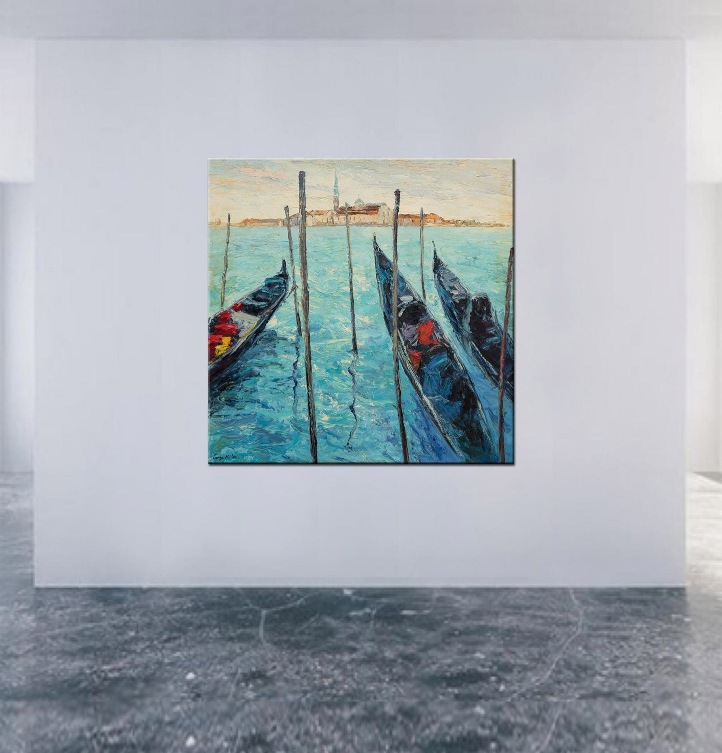 Italian Venice Oil Painting, Gondola, Palette Knife Painting, Original Painting, Landscape Painting, Large Art, Modern Art, Abstract Art