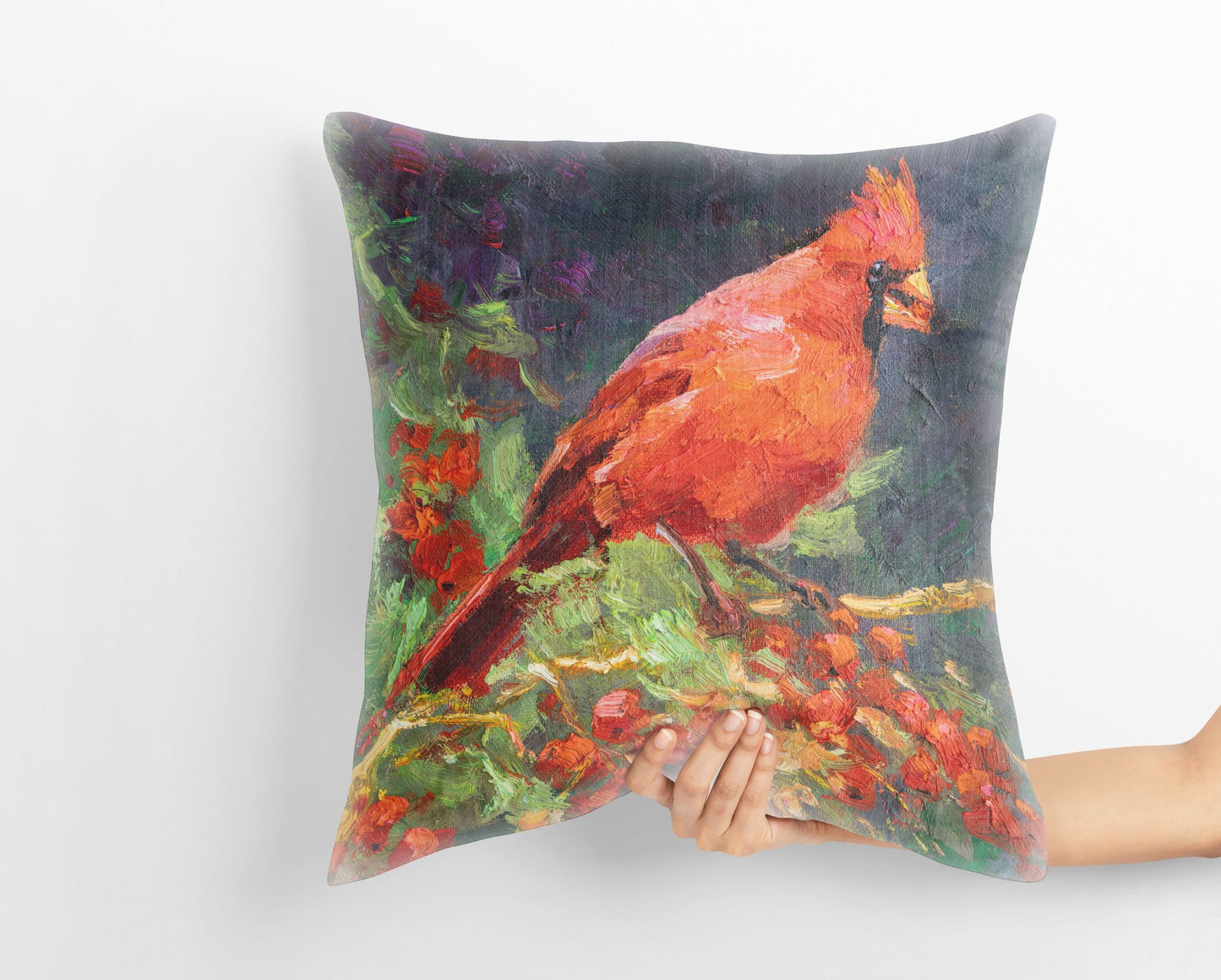 Pillow Cases, Northern Cardinal Male Red Bird Pillow, Comfortable, Bright Yellow Pillow, Fun Throw Pillows, 16X16 Case, Playroom Decor