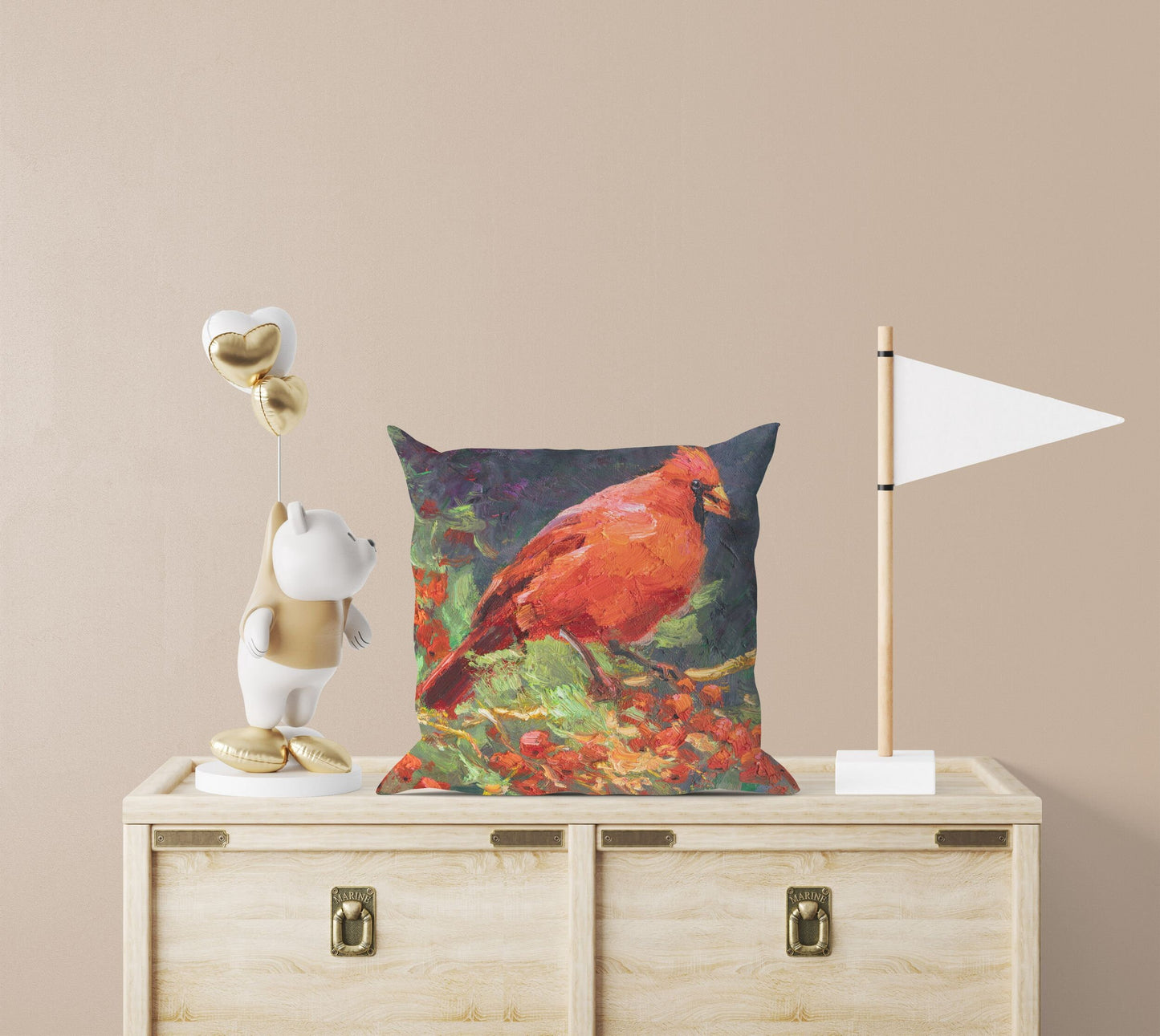 Pillow Cases, Northern Cardinal Male Red Bird Pillow, Comfortable, Bright Yellow Pillow, Fun Throw Pillows, 16X16 Case, Playroom Decor