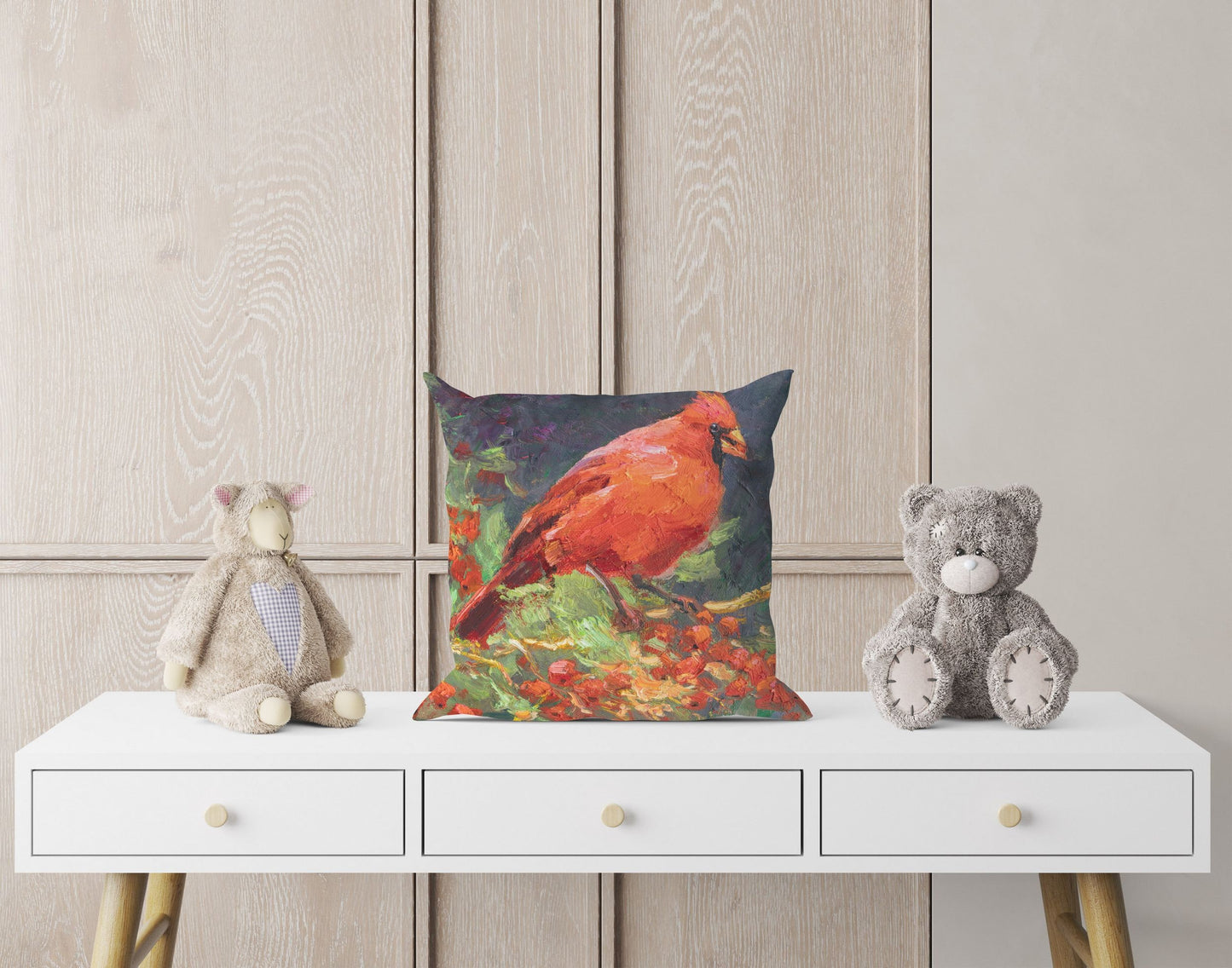 Pillow Cases, Northern Cardinal Male Red Bird Pillow, Comfortable, Bright Yellow Pillow, Fun Throw Pillows, 16X16 Case, Playroom Decor