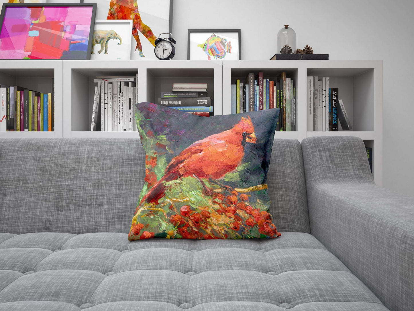 Pillow Cases, Northern Cardinal Male Red Bird Pillow, Comfortable, Bright Yellow Pillow, Fun Throw Pillows, 16X16 Case, Playroom Decor
