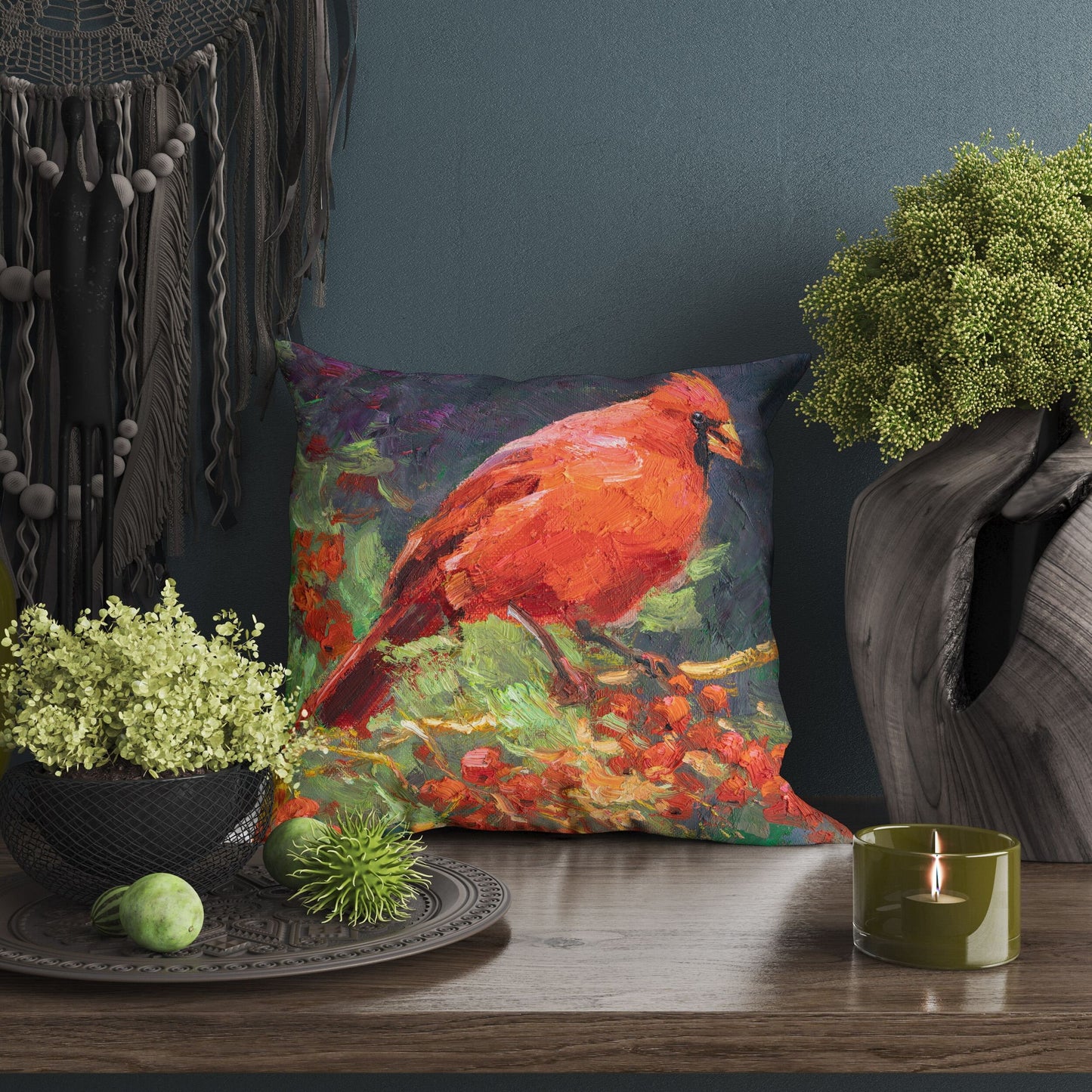 Pillow Cases, Northern Cardinal Male Red Bird Pillow, Comfortable, Bright Yellow Pillow, Fun Throw Pillows, 16X16 Case, Playroom Decor