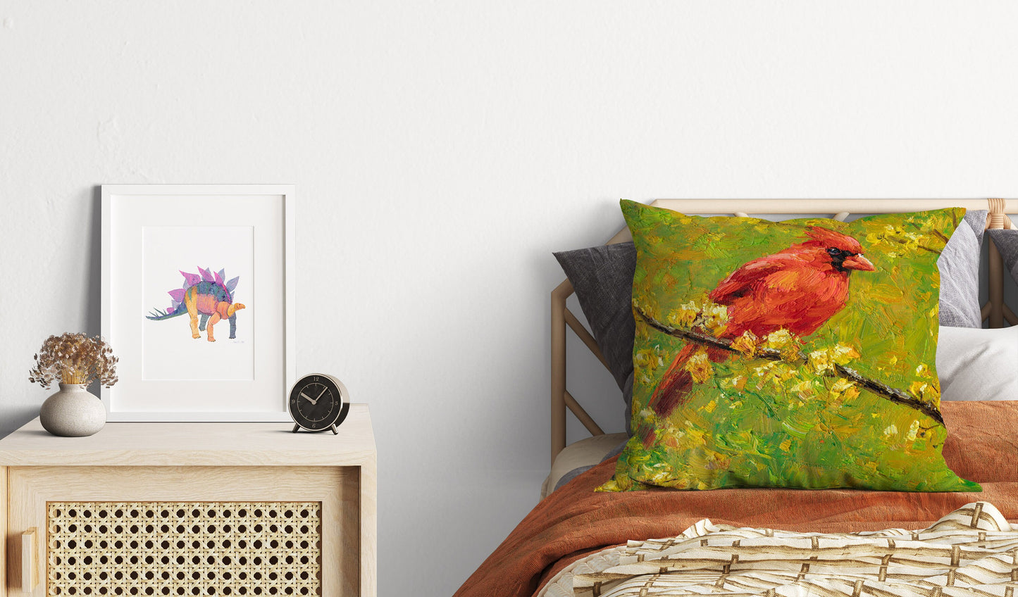 Pillow Cover, Northern Cardinal Male Red Bird Pillow, Comfortable, Bright Yellow Pillow, Fun Throw Pillows, Square, Home Decor Pillow