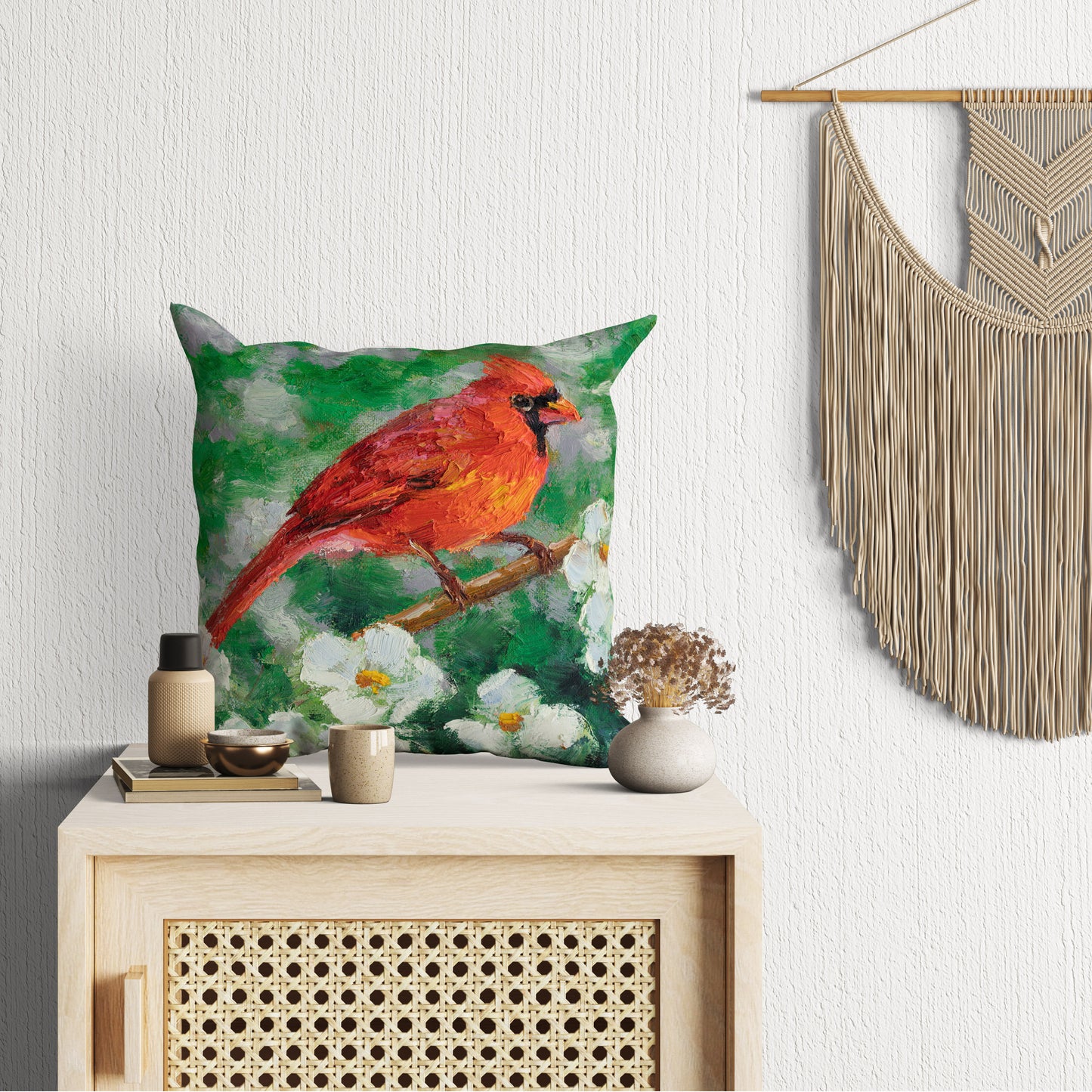 Throw Pillow Cover, Northern Cardinal Male Red Bird Pillow, Comfortable, Bright Yellow Pillow, Fun Pillow Cases, 24X24 Pillow Case