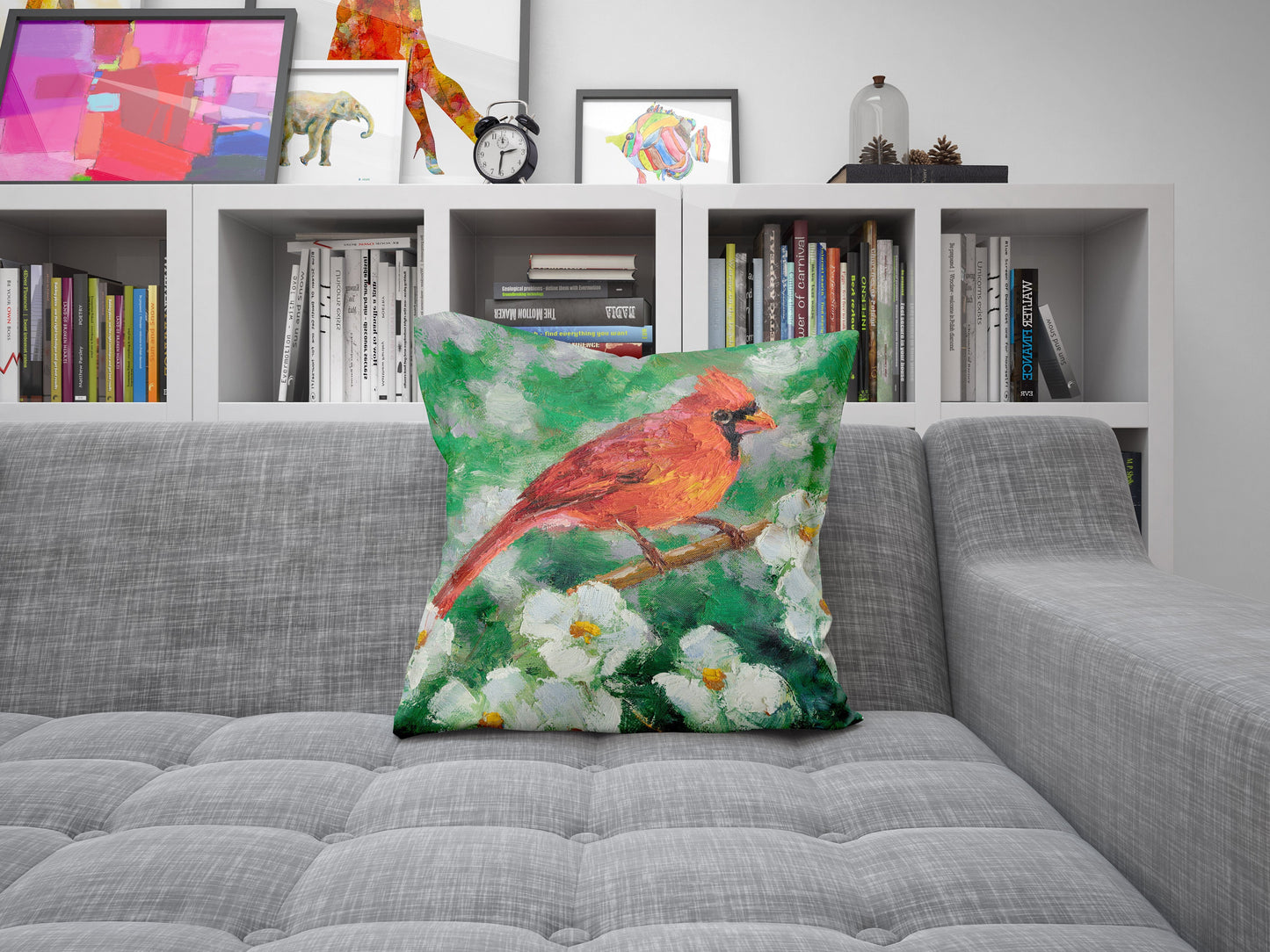 Throw Pillow Cover, Northern Cardinal Male Red Bird Pillow, Comfortable, Bright Yellow Pillow, Fun Pillow Cases, 24X24 Pillow Case
