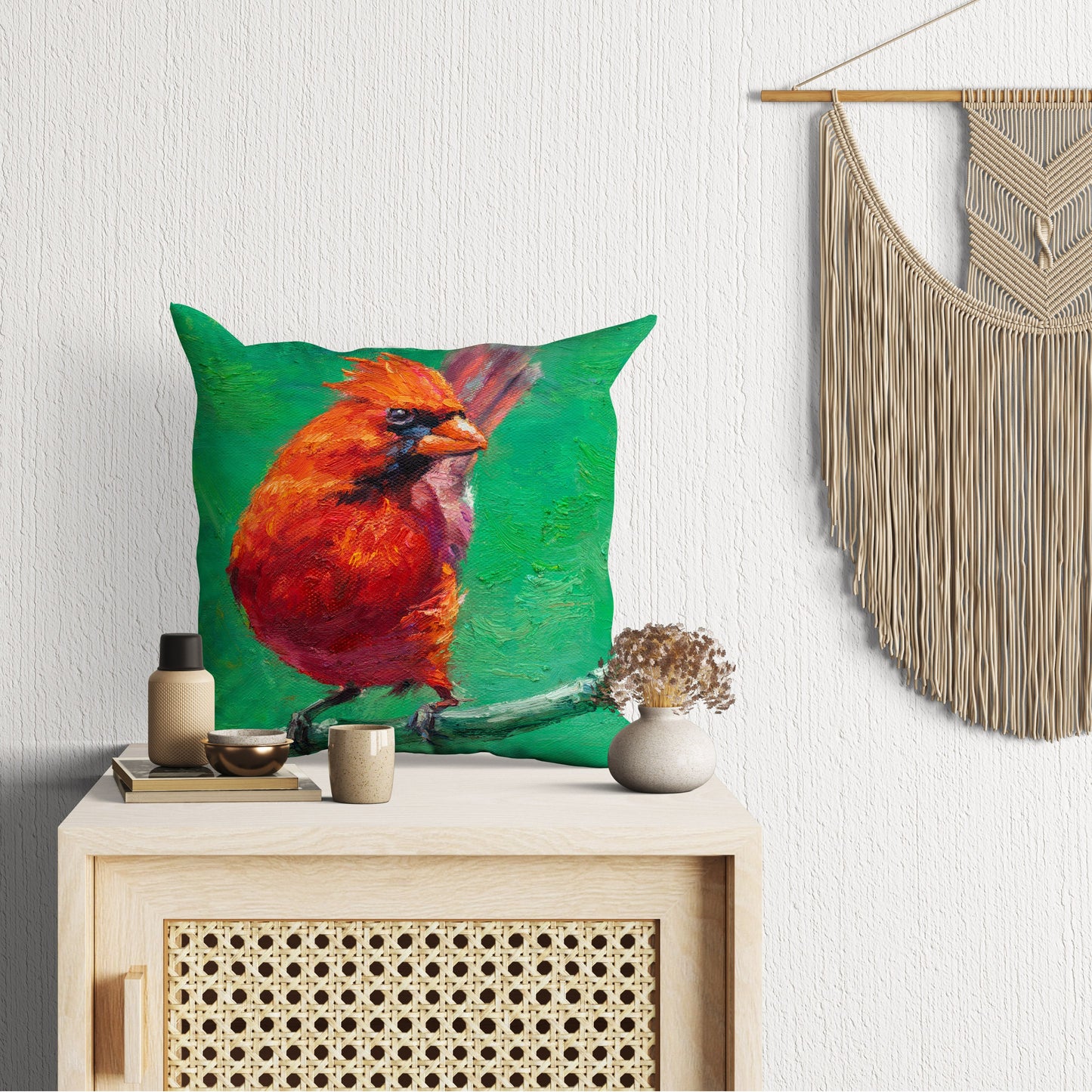 Throw Pillow Cover, Northern Cardinal Red Bird Pillow, Comfortable, Red Pillow Cases, Modern Pillow, Large Pillow Cases, Farmhouse Pillow