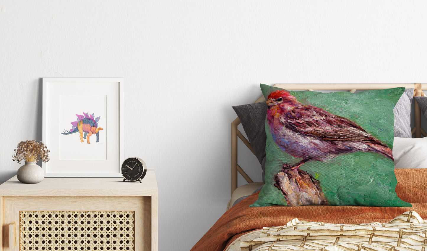 Throw Pillow Cover, House Finch Bird Pillow, Soft Pillow Cases, Red Pillow Cases, Beautiful Pillow, Square, Housewarming Gift