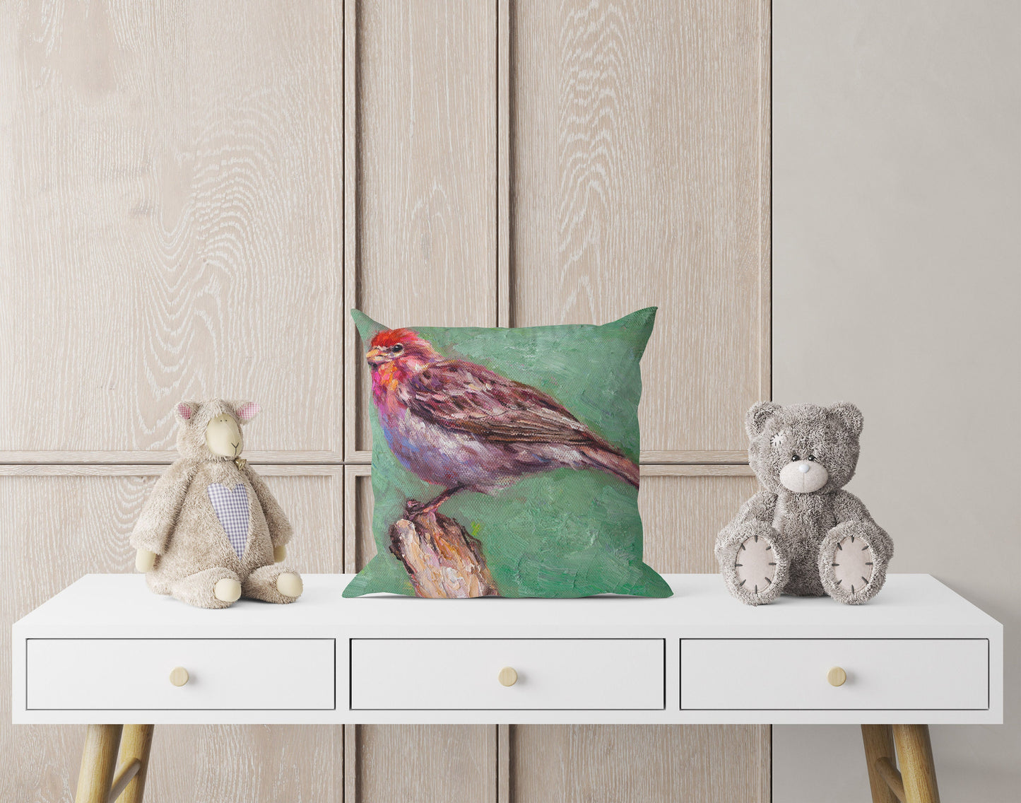 Throw Pillow Cover, House Finch Bird Pillow, Soft Pillow Cases, Red Pillow Cases, Beautiful Pillow, Square, Housewarming Gift