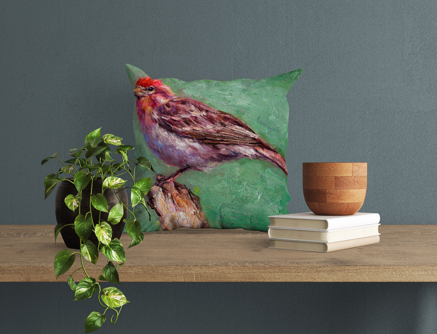 Throw Pillow Cover, House Finch Bird Pillow, Soft Pillow Cases, Red Pillow Cases, Beautiful Pillow, Square, Housewarming Gift