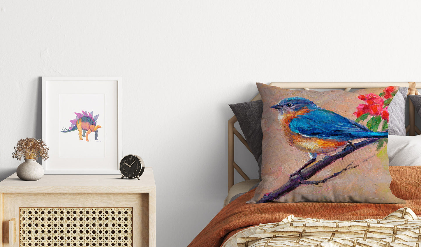Throw Pillow, Blue Bird Pillow, Comfortable, Red Pillow Cases, Beautiful Pillow, 16X16 Case, Home Decor Pillow