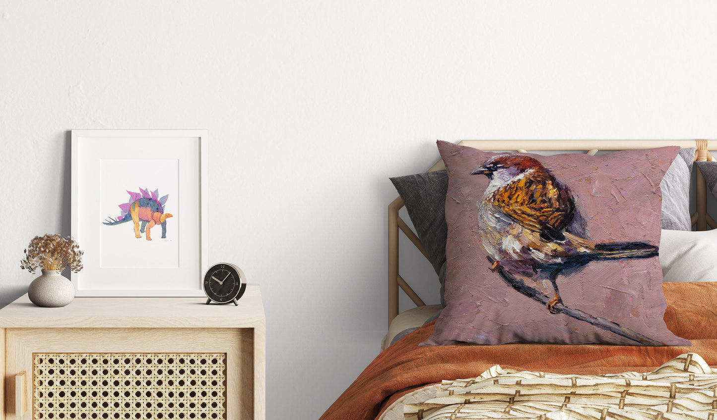 Pillow Cases, Sparrow Bird Pillow, Comfortable, Bright Yellow Pillow, Cute Pillow Cases, Square, Housewarming Gift