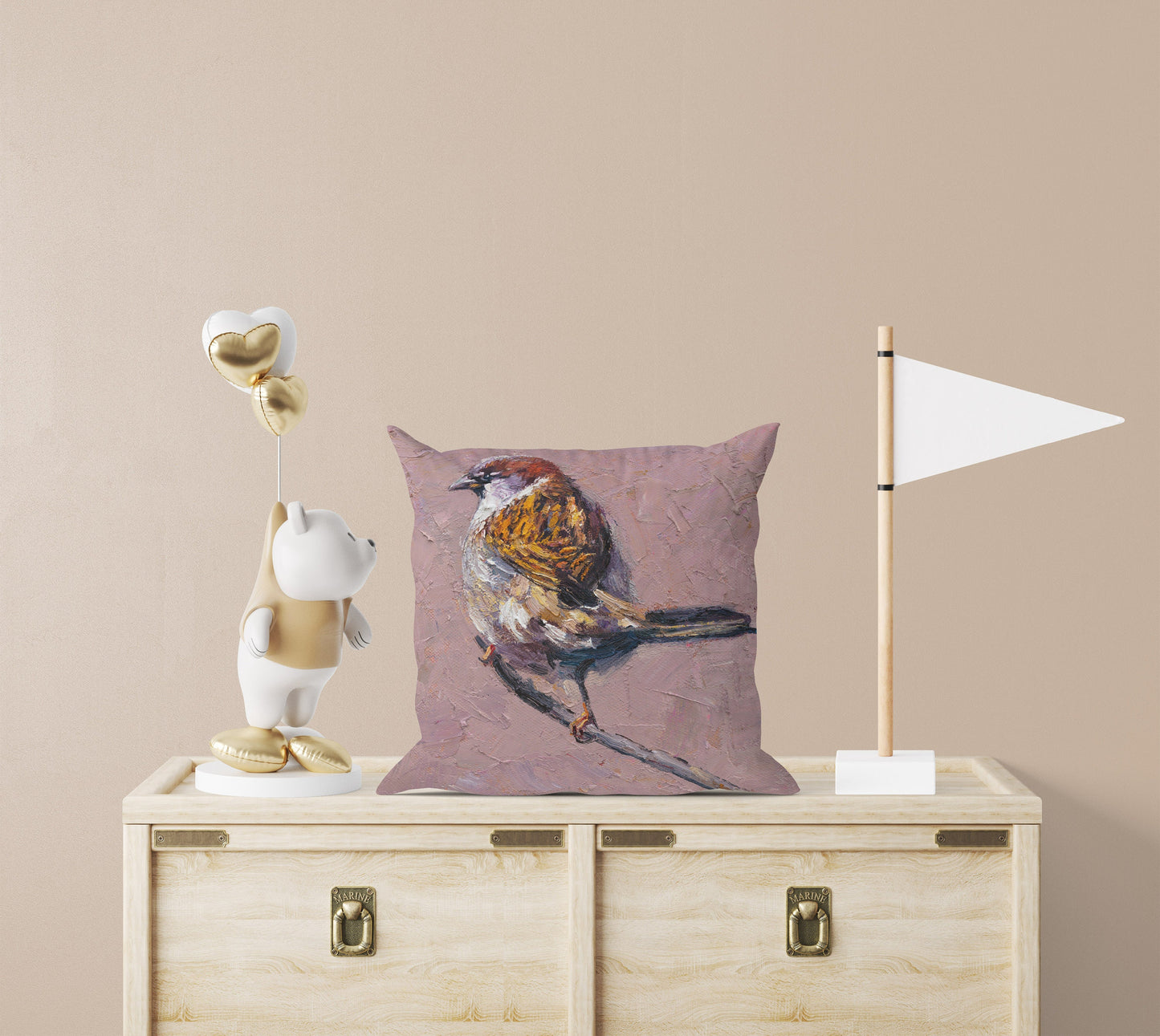 Pillow Cases, Sparrow Bird Pillow, Comfortable, Bright Yellow Pillow, Cute Pillow Cases, Square, Housewarming Gift