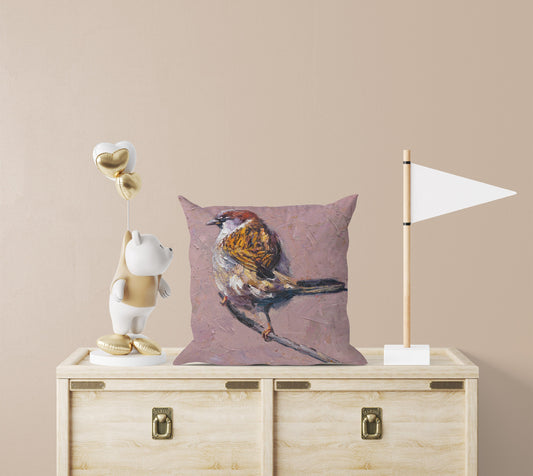 Pillow Cases, Sparrow Bird Pillow, Comfortable, Bright Yellow Pillow, Cute Pillow Cases, Square, Housewarming Gift