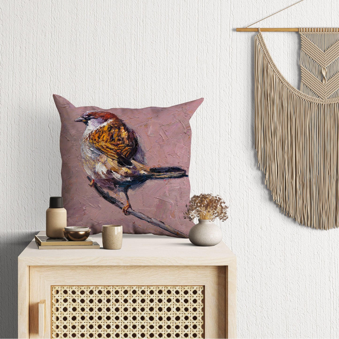 Pillow Cases, Sparrow Bird Pillow, Comfortable, Bright Yellow Pillow, Cute Pillow Cases, Square, Housewarming Gift