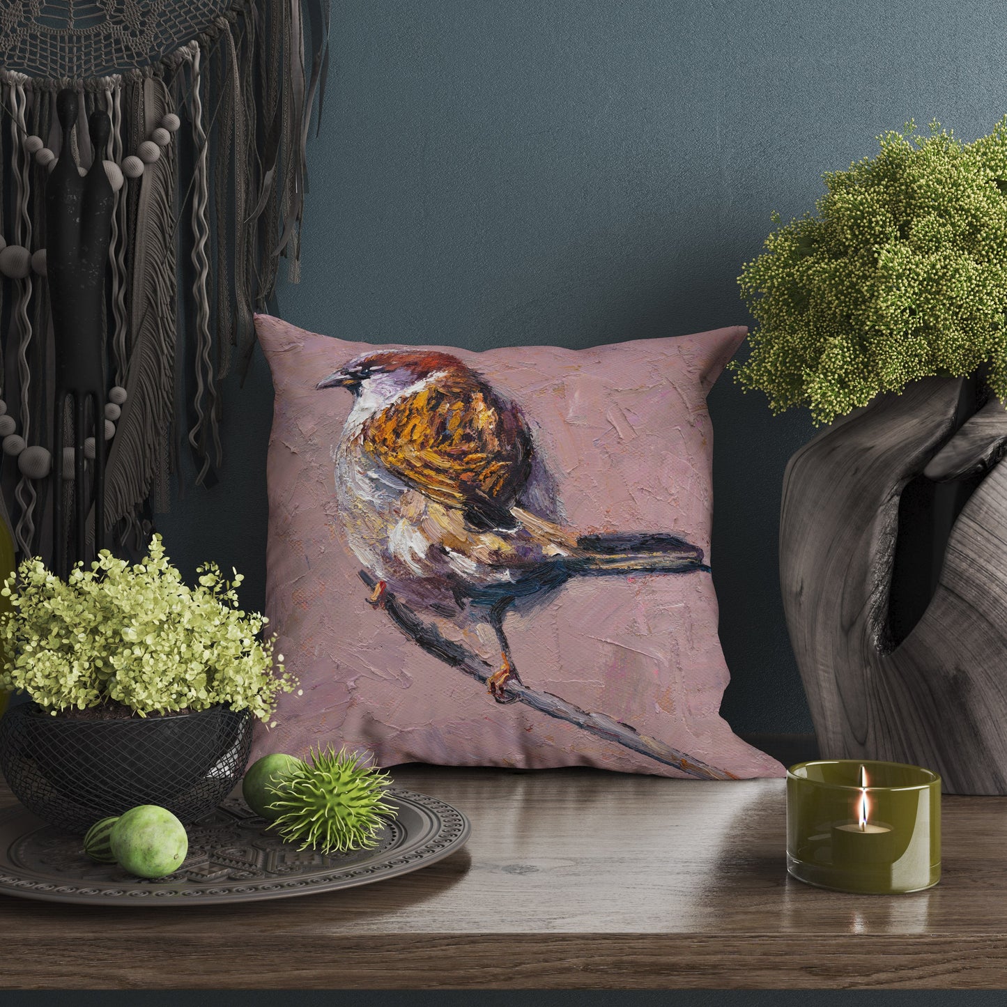 Pillow Cases, Sparrow Bird Pillow, Comfortable, Bright Yellow Pillow, Cute Pillow Cases, Square, Housewarming Gift