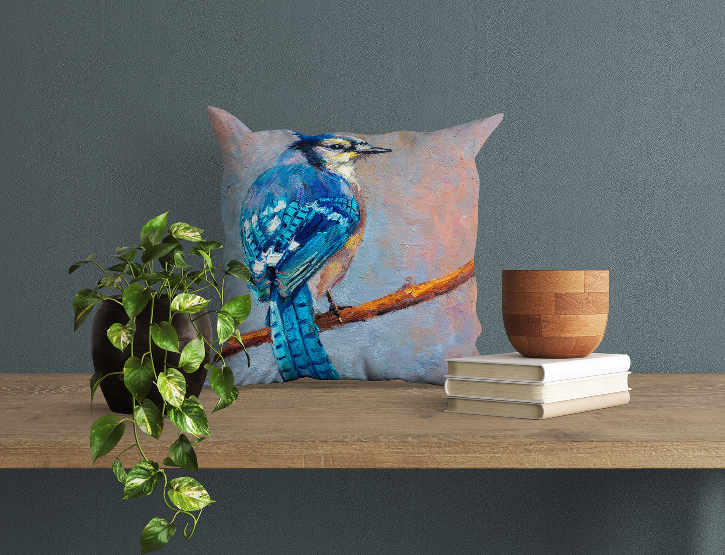 Decorative Pillow, Blue Jay Bird Pillow, Comfortable, Bright Yellow Pillow, Fun Pillow Cases, 18 X 18 Pillow Covers, Nursery Pillows