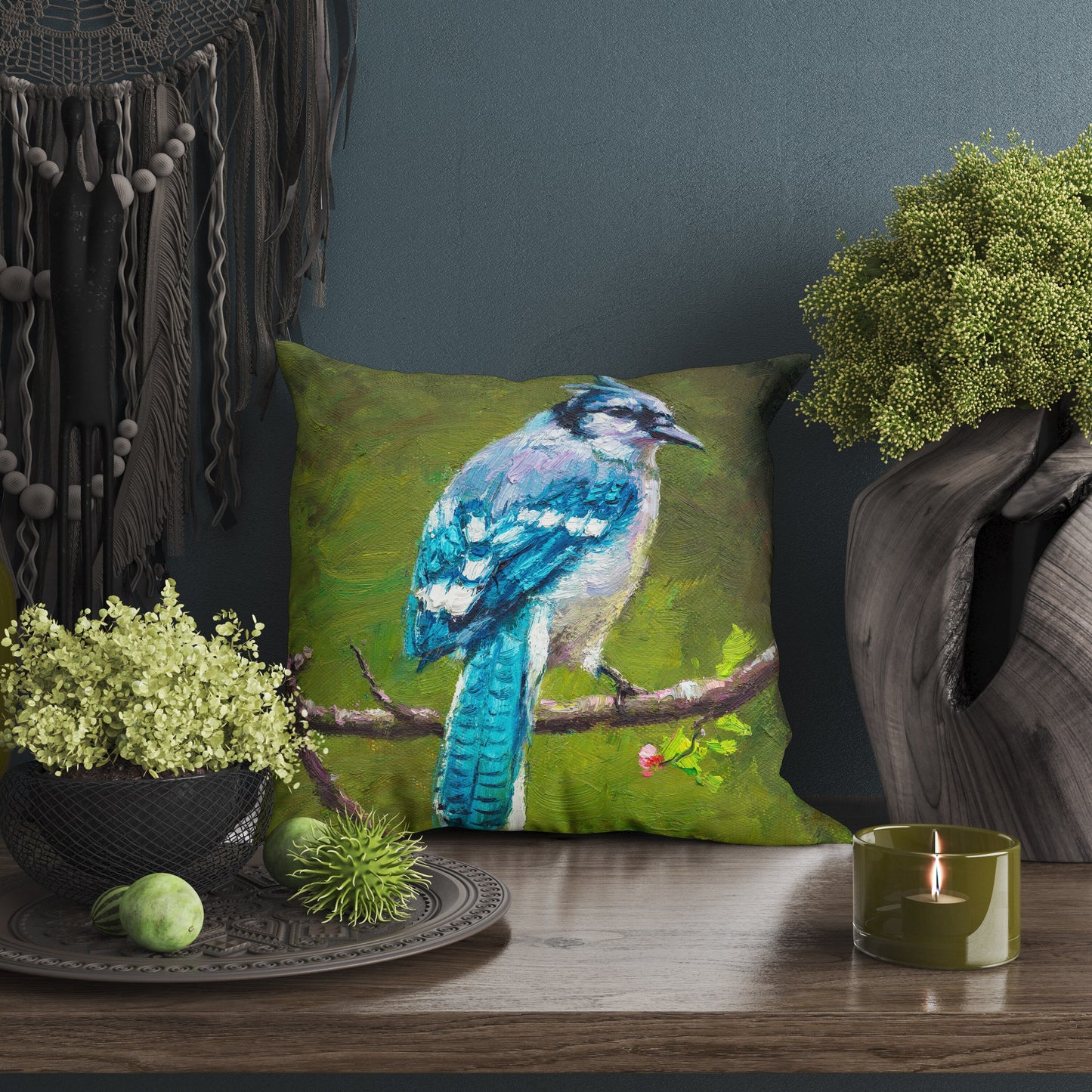 Pillow Cases, Blue Jay Bird Pillow, Soft Pillow Cases, Bright Yellow Pillow, Cute Pillow Cases, Large Pillow Cases, Home Decor Pillow