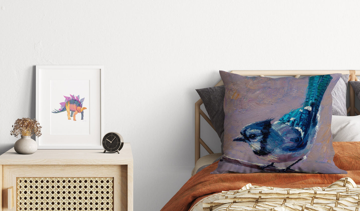 Decorative Pillow, Blue Jay Bird Pillow, Comfortable, Bright Yellow Pillow, Cute Pillow Cases, 18 X 18 Pillow Covers, Playroom Decor