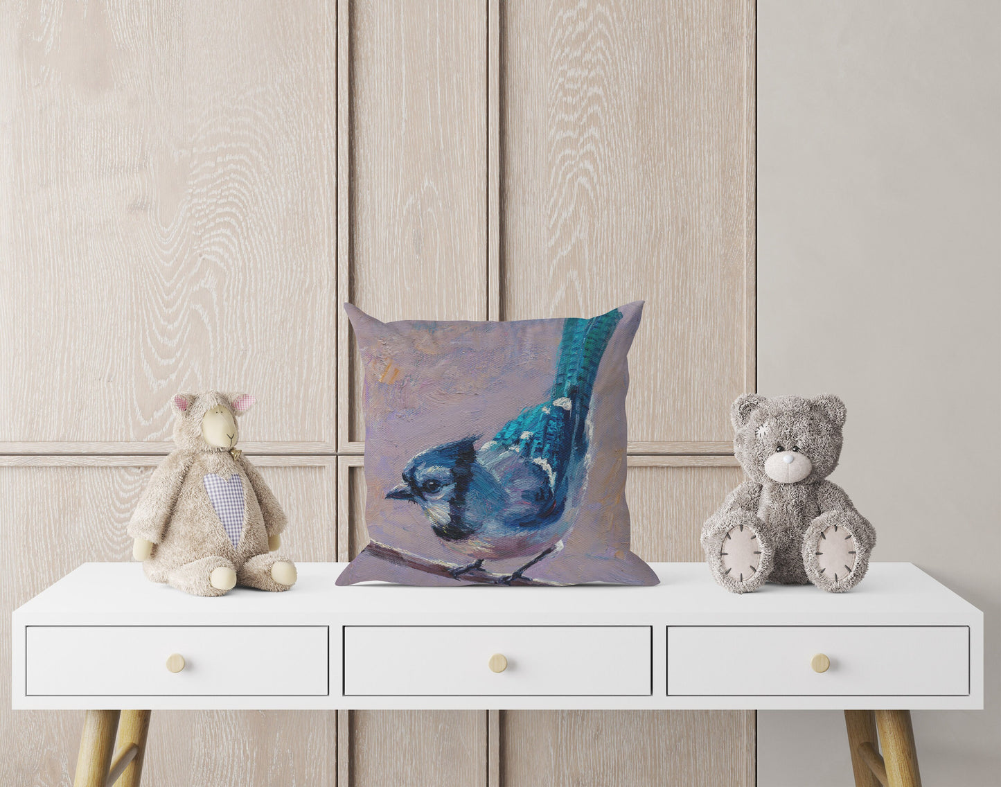 Decorative Pillow, Blue Jay Bird Pillow, Comfortable, Bright Yellow Pillow, Cute Pillow Cases, 18 X 18 Pillow Covers, Playroom Decor