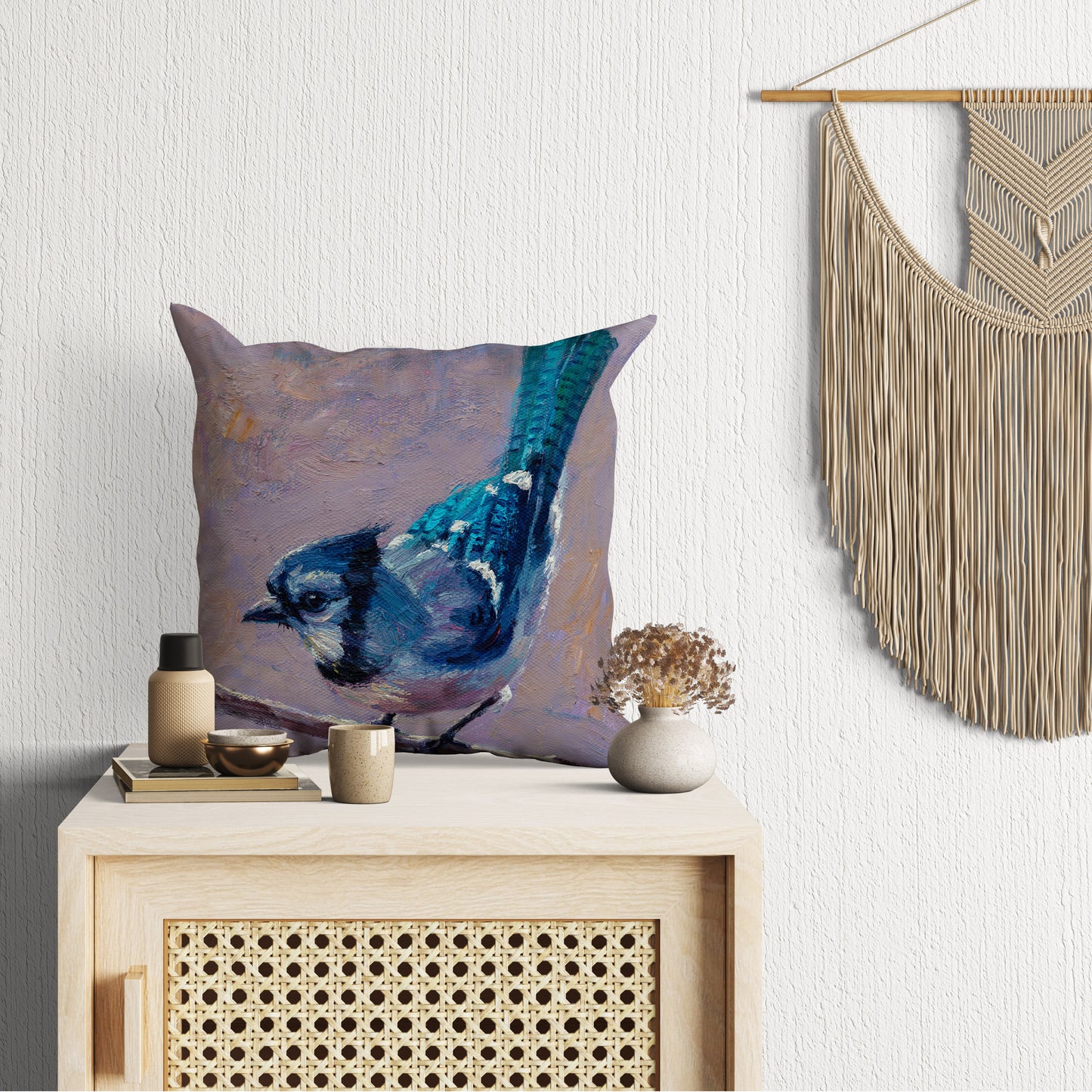 Decorative Pillow, Blue Jay Bird Pillow, Comfortable, Bright Yellow Pillow, Cute Pillow Cases, 18 X 18 Pillow Covers, Playroom Decor
