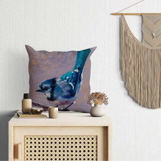 Decorative Pillow, Blue Jay Bird Pillow, Comfortable, Bright Yellow Pillow, Cute Pillow Cases, 18 X 18 Pillow Covers, Playroom Decor