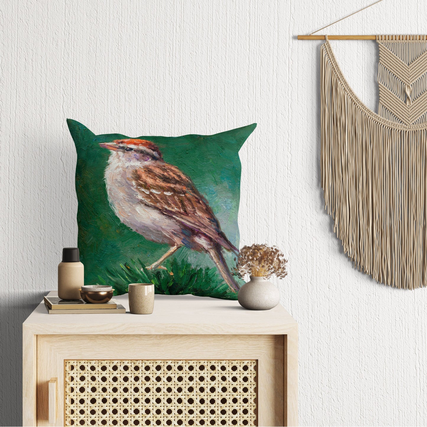 Tapestry Pillows, House Finch Bird Pillow, Soft Pillow Cases, Bright Yellow Pillow, Fun Pillow Cases, 24X24 Pillow Case, Housewarming Gift