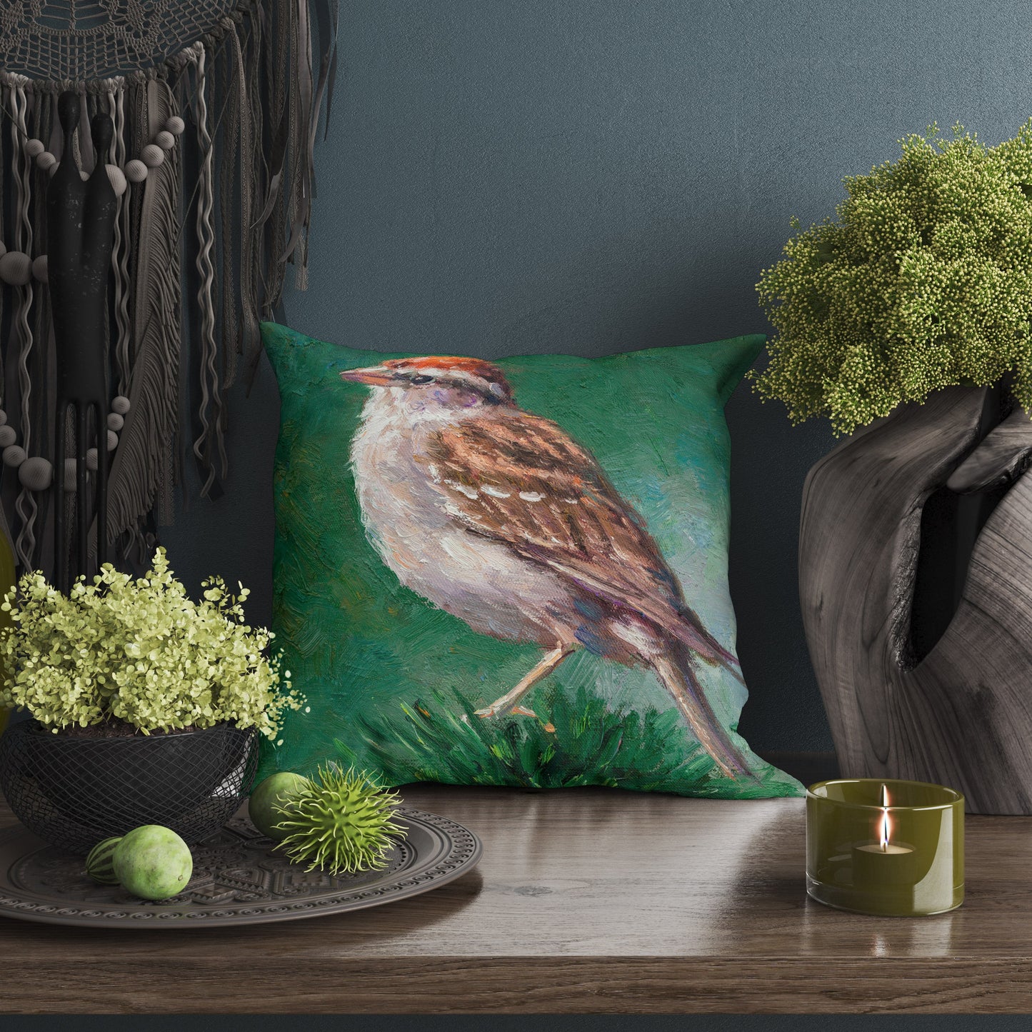 Tapestry Pillows, House Finch Bird Pillow, Soft Pillow Cases, Bright Yellow Pillow, Fun Pillow Cases, 24X24 Pillow Case, Housewarming Gift