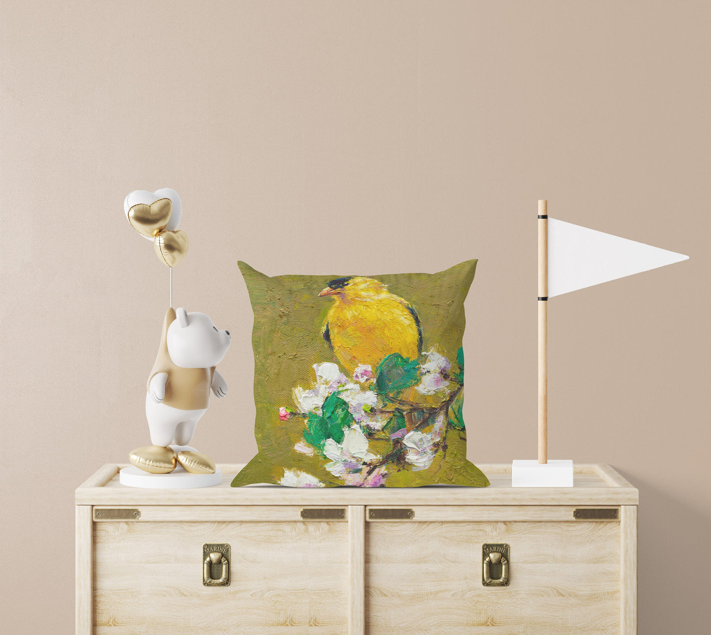 Throw Pillow, American Goldfinch Yellow Bird Pillow, Soft Pillow Cases, Bright Yellow Pillow, 24X24 Pillow Case, Home Decor Pillow