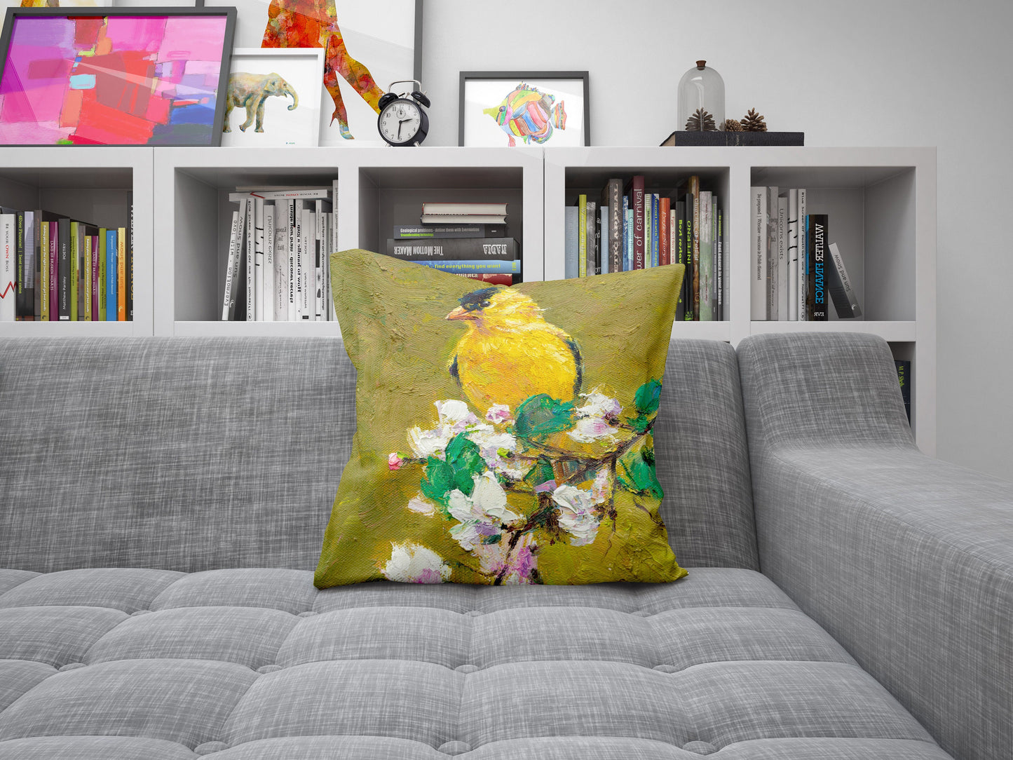 Throw Pillow, American Goldfinch Yellow Bird Pillow, Soft Pillow Cases, Bright Yellow Pillow, 24X24 Pillow Case, Home Decor Pillow