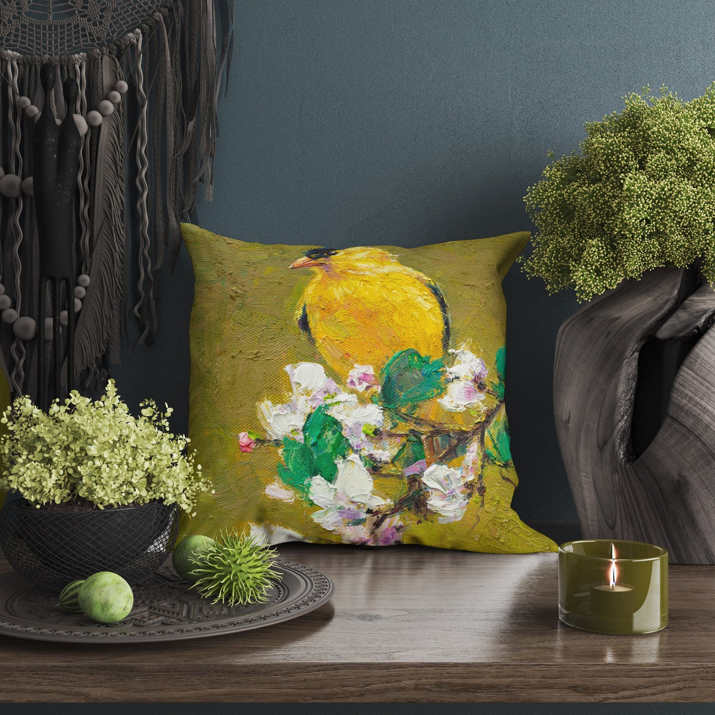 Throw Pillow, American Goldfinch Yellow Bird Pillow, Soft Pillow Cases, Bright Yellow Pillow, 24X24 Pillow Case, Home Decor Pillow