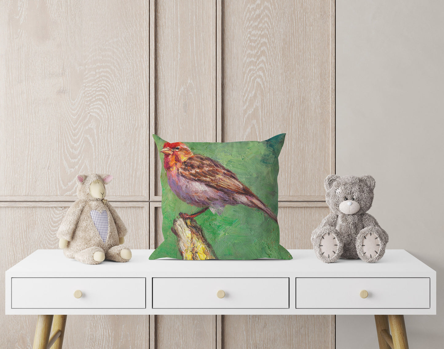 Throw Pillow, House Finch Bird Pillow, Comfortable, Bright Yellow Pillow, Fun Throw Pillows, 20X20 Pillow Cover, Home Decor Pillow