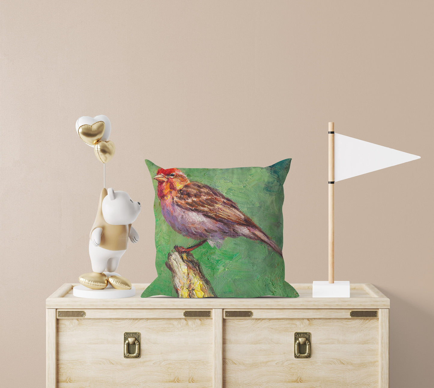 Throw Pillow, House Finch Bird Pillow, Comfortable, Bright Yellow Pillow, Fun Throw Pillows, 20X20 Pillow Cover, Home Decor Pillow
