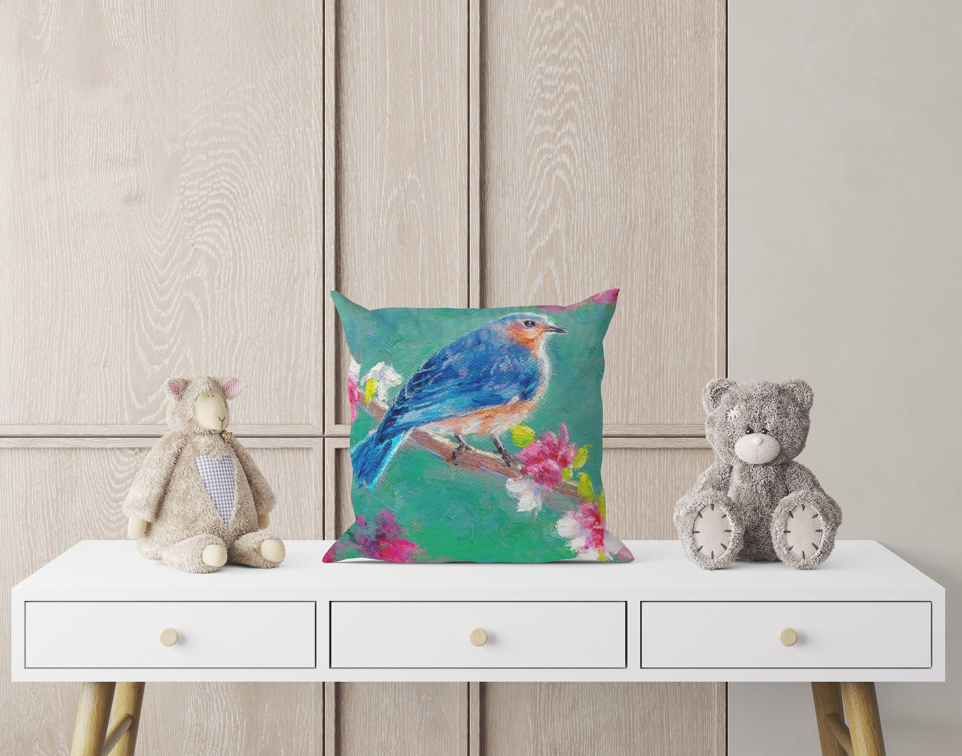 Throw Pillow, Blue Bird Pillow, Comfortable, Bright Yellow Pillow, Fun Throw Pillows, Pillow Covers 20X20, Nursery Pillows