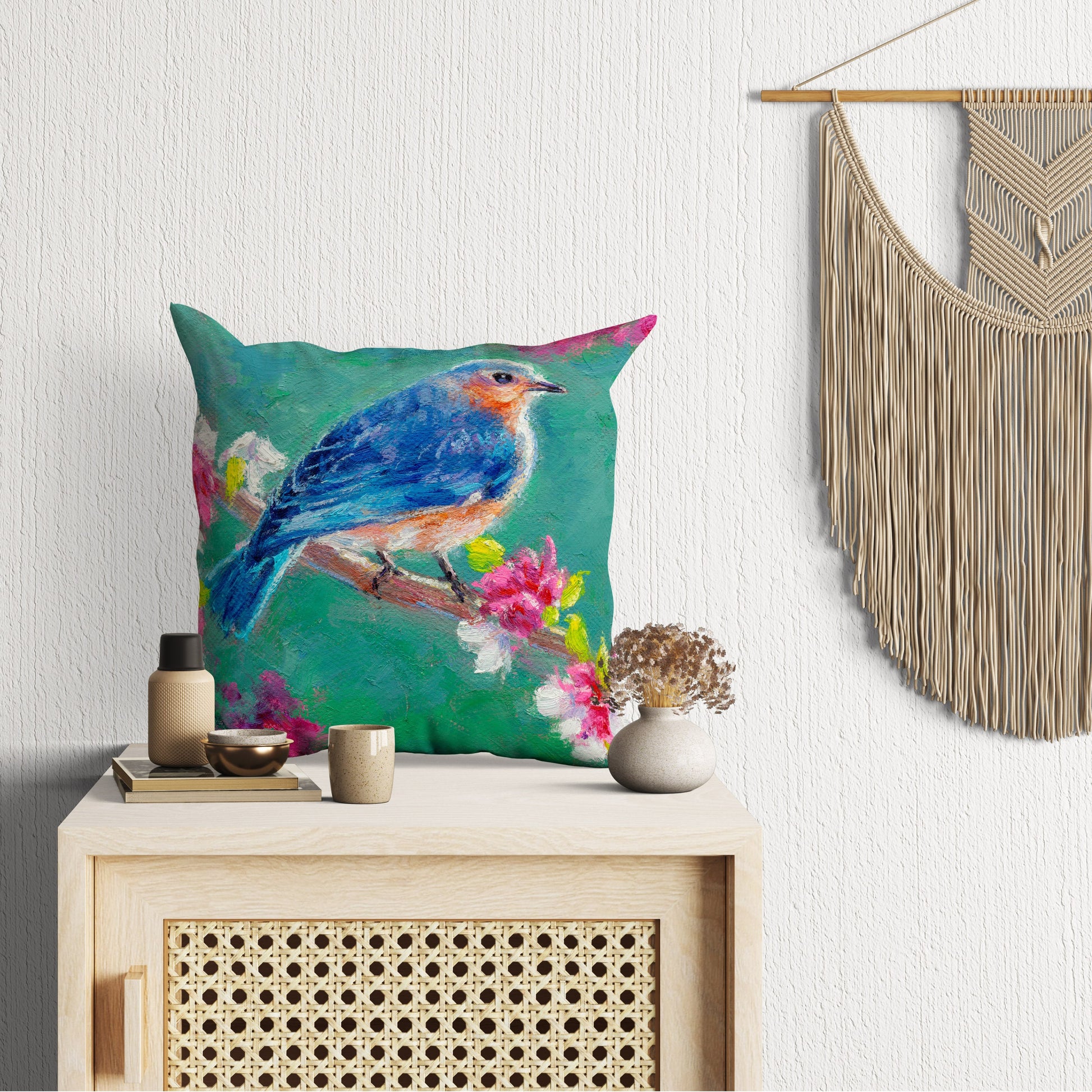 Throw Pillow, Blue Bird Pillow, Comfortable, Bright Yellow Pillow, Fun Throw Pillows, Pillow Covers 20X20, Nursery Pillows