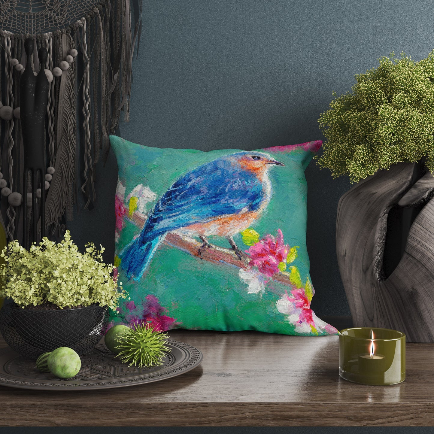 Throw Pillow, Blue Bird Pillow, Comfortable, Bright Yellow Pillow, Fun Throw Pillows, Pillow Covers 20X20, Nursery Pillows
