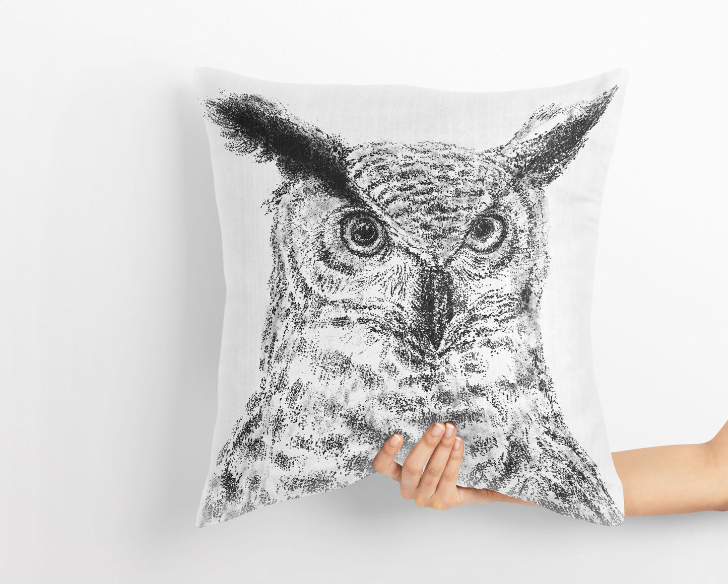 Owl Pillow Case, Bird Pillow, Art Pillow, Black White Pillow, Beautiful Pillow, 16X16 Case, Housewarming Gift, Farmhouse Decor