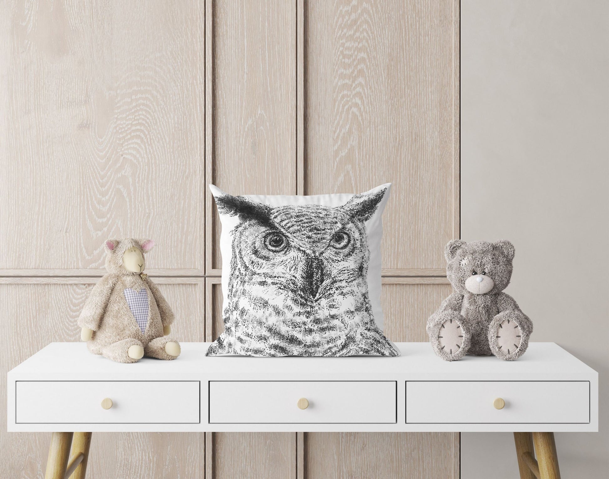 Owl Pillow Case, Bird Pillow, Art Pillow, Black White Pillow, Beautiful Pillow, 16X16 Case, Housewarming Gift, Farmhouse Decor