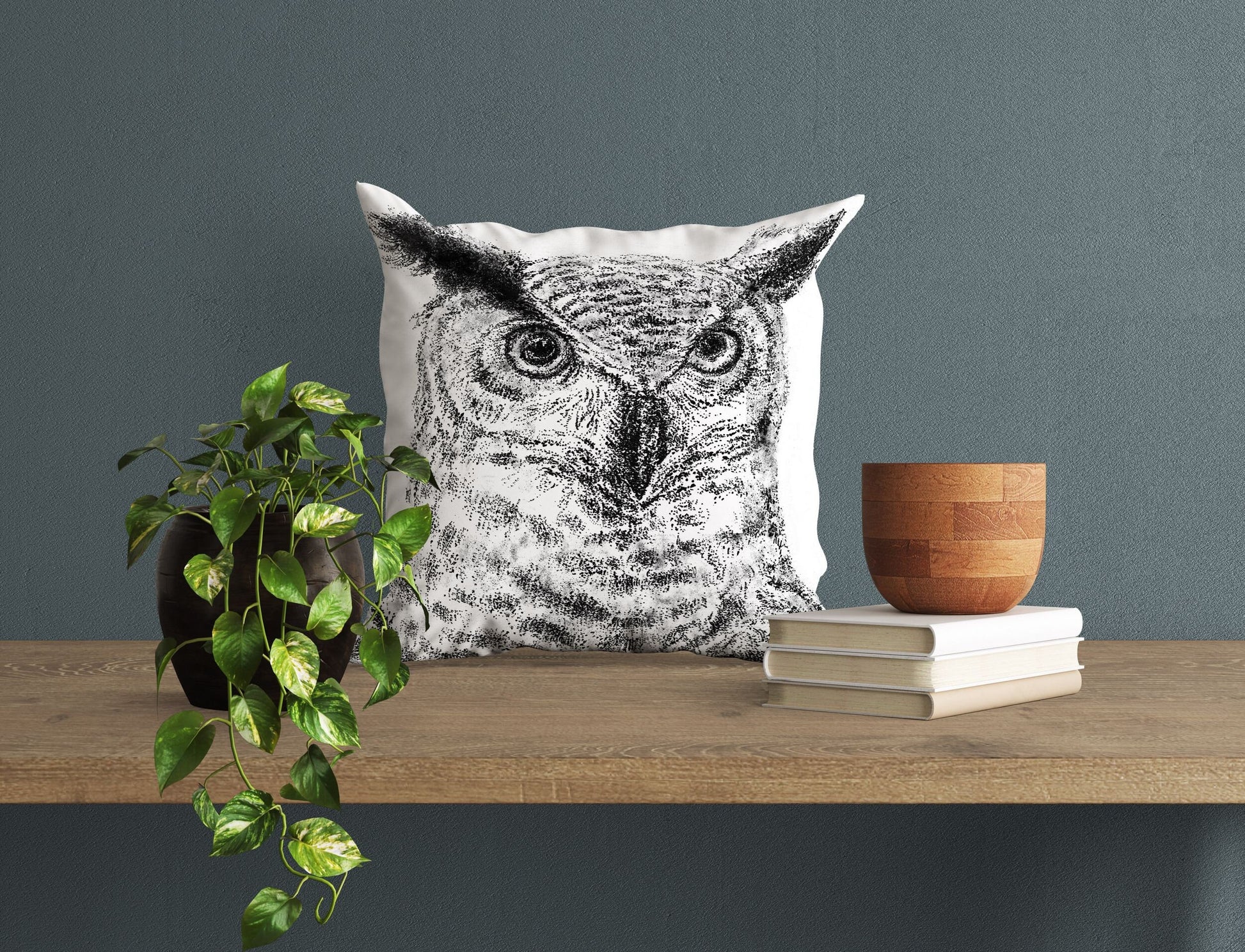 Owl Pillow Case, Bird Pillow, Art Pillow, Black White Pillow, Beautiful Pillow, 16X16 Case, Housewarming Gift, Farmhouse Decor