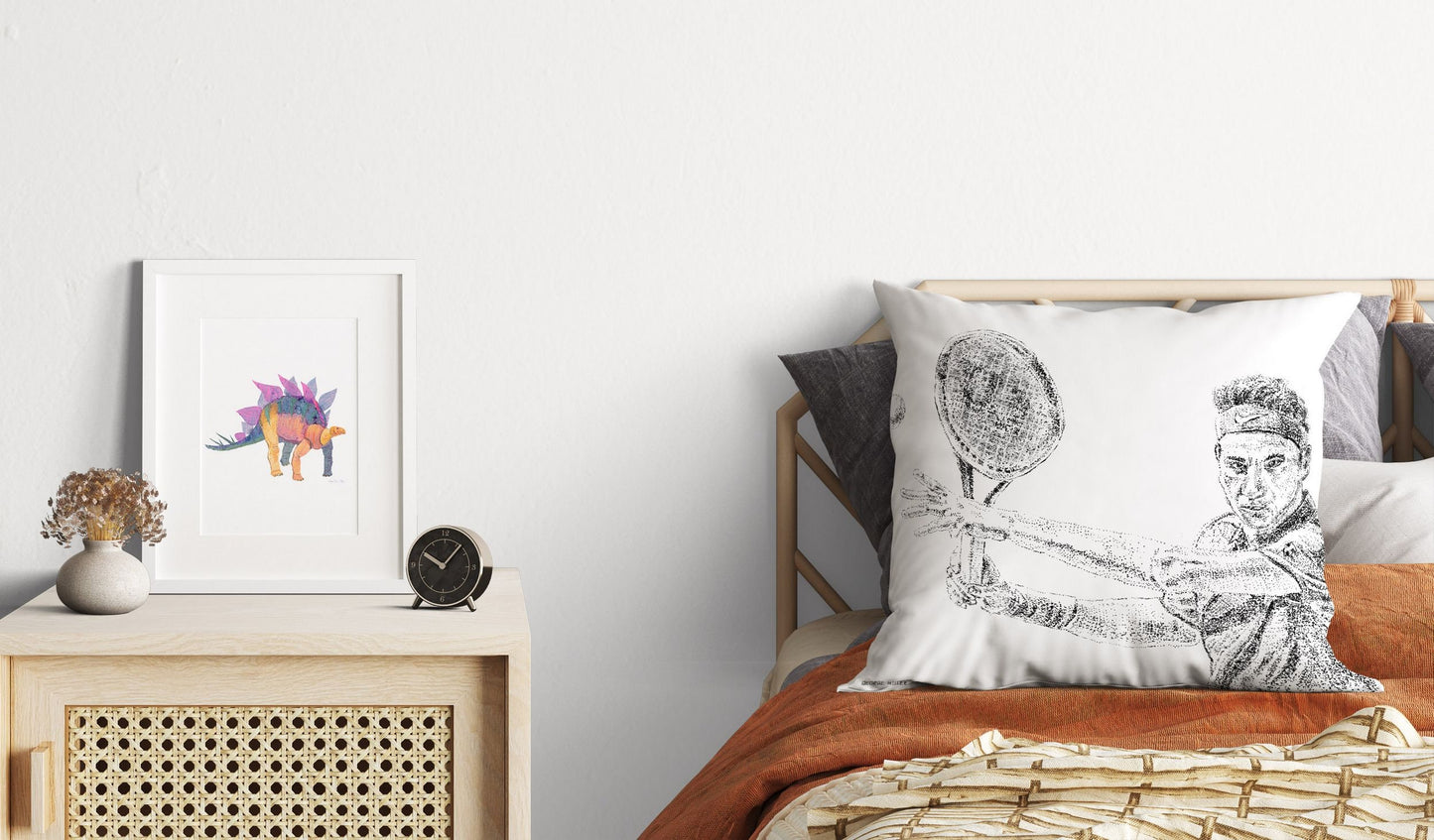 Roger Federer Throw Pillow Cover, Sports Art, Artist Pillow, Black White Pillow, Contemporary Pillow, Square Pillow, Home Decor Pillow