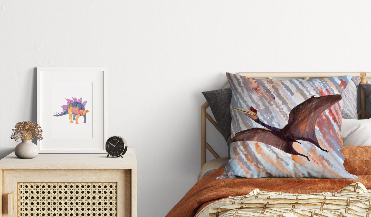 Pterosaur Dinosaur Pillow Cases For Kids, Throw Pillow, Abstract Floral Pillow Covers, Art Pillow, Housewarming Gift, Nursery Decor