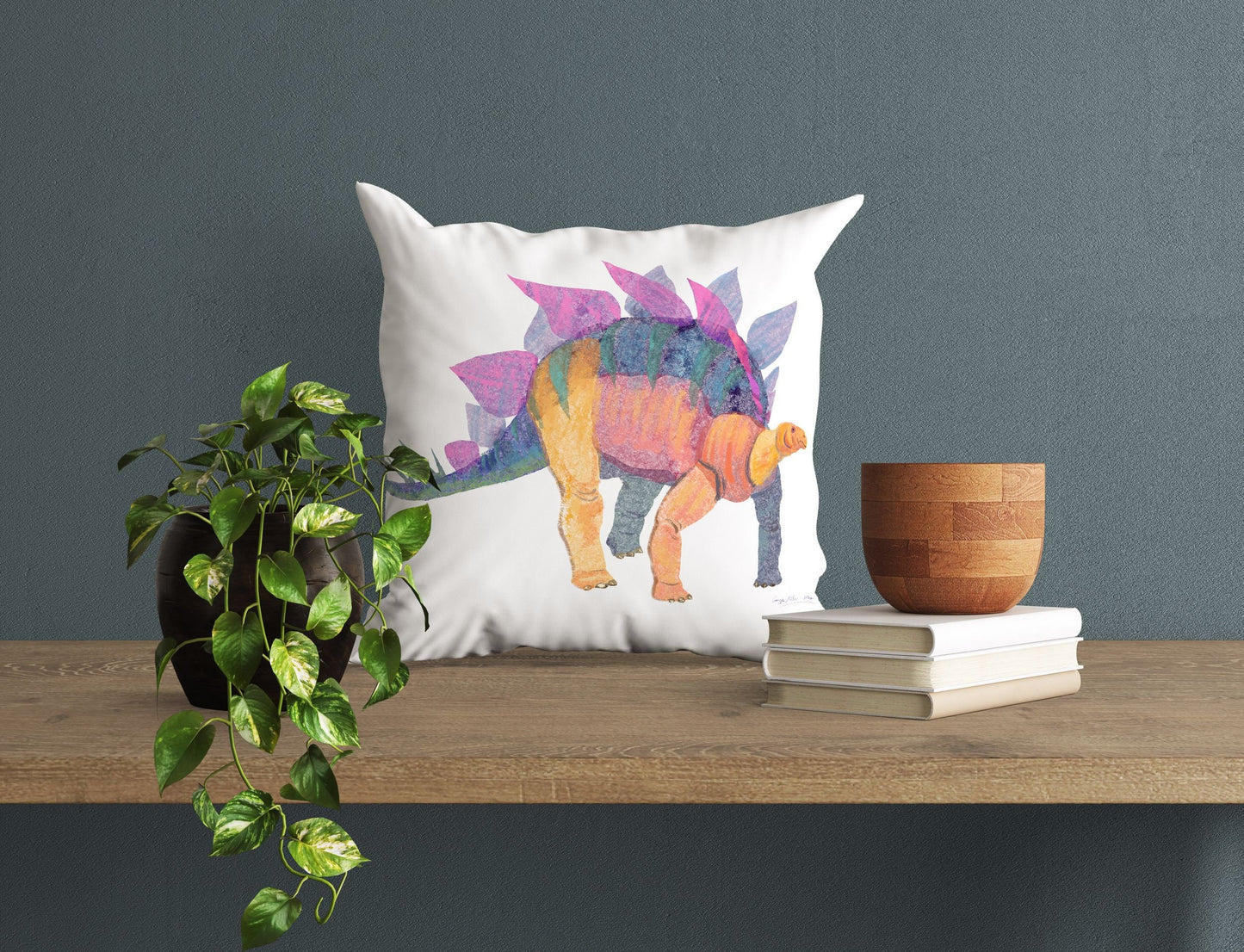 Stegosaurus Dinosaur Throw Pillow Cases For Kids, Abstract Pillow Case, Designer Pillow, Colorful Pillow Case, Watercolor Pillow Cases