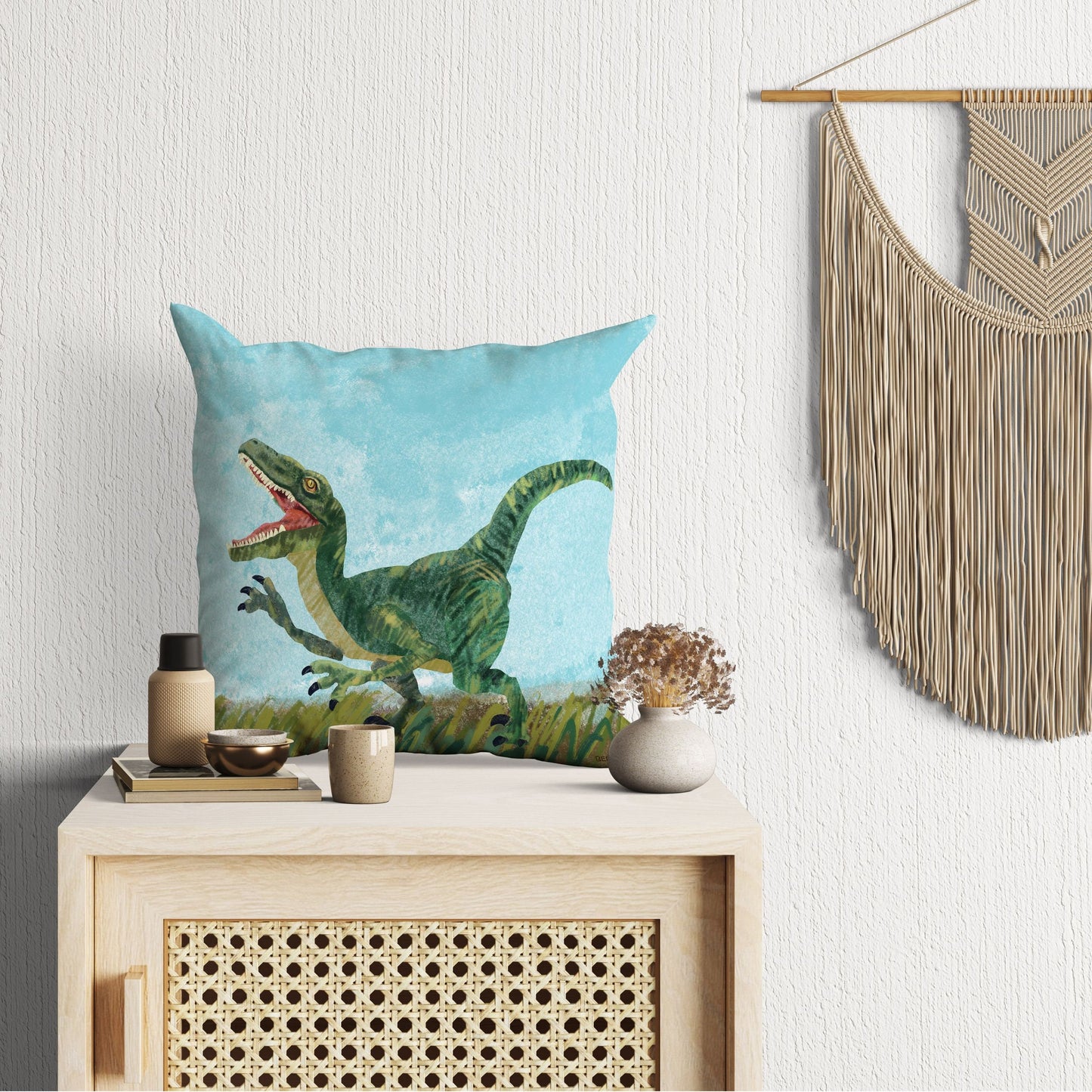 Tyrannosaurus Rex Dinosaur Pillow Cases For Kids, Toss Pillow, Abstract Throw Pillow Cover, Original Art Pillow, Green Pillow Cases, Fashion