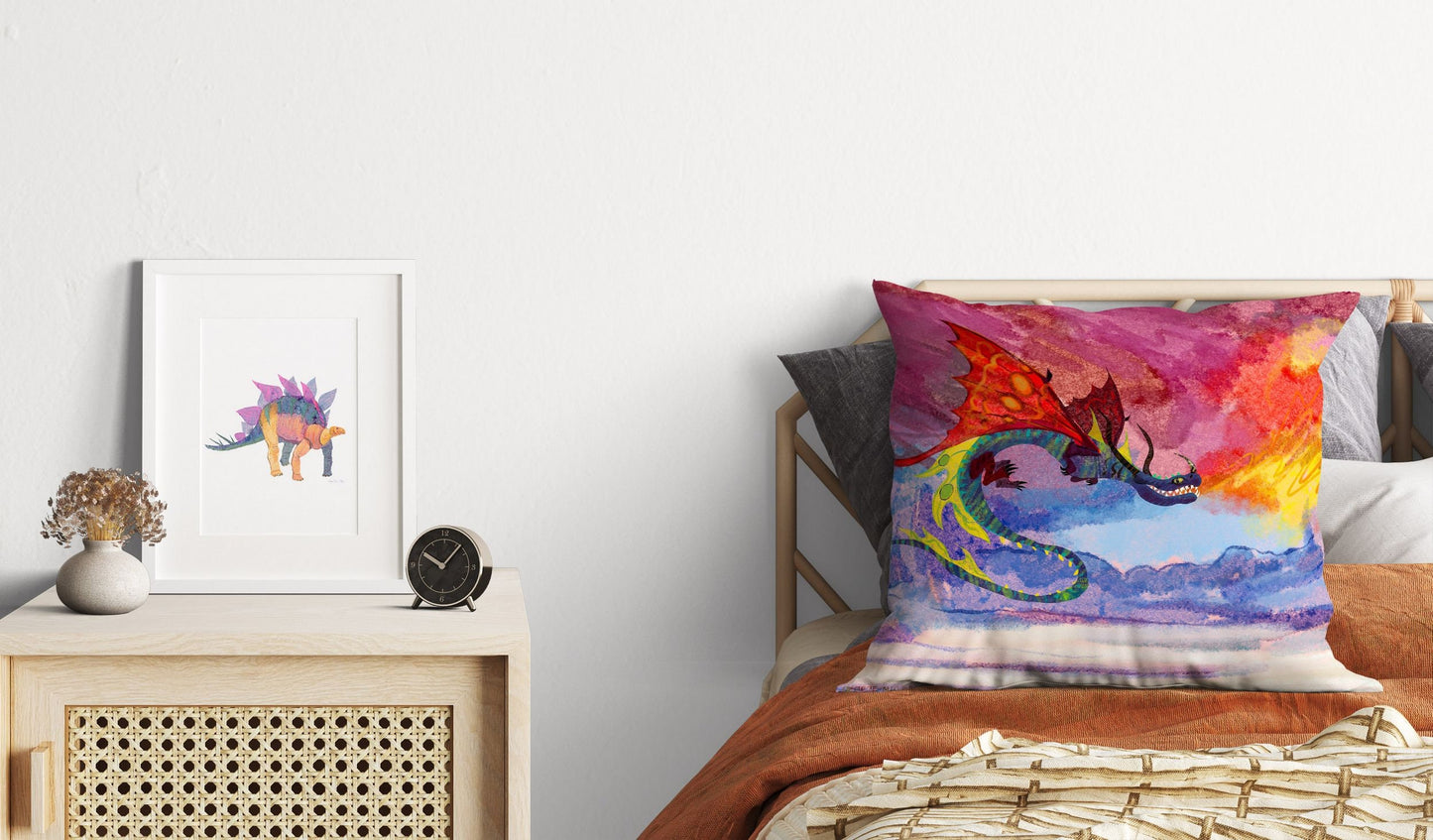 Fire Breathing Dragon Fantasy Pillow Cases For Kids, Throw Pillow, Abstract Art Pillow, Original Art Pillow, Red Pillow Cases, Fashion