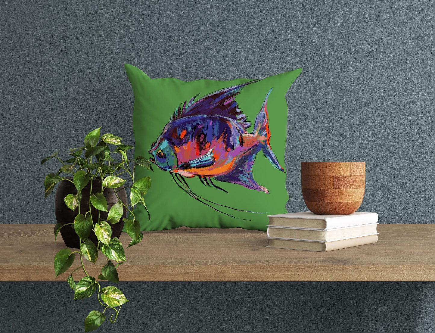 Tropical Fish Decorative Pillow, Tropical Pillow Cases, Green Pillow Cases, 20X20 Pillow Cover, Housewarming Gift, Nursery Decor