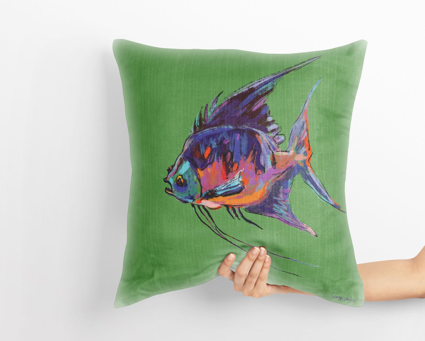 Tropical Fish Decorative Pillow, Tropical Pillow Cases, Green Pillow Cases, 20X20 Pillow Cover, Housewarming Gift, Nursery Decor