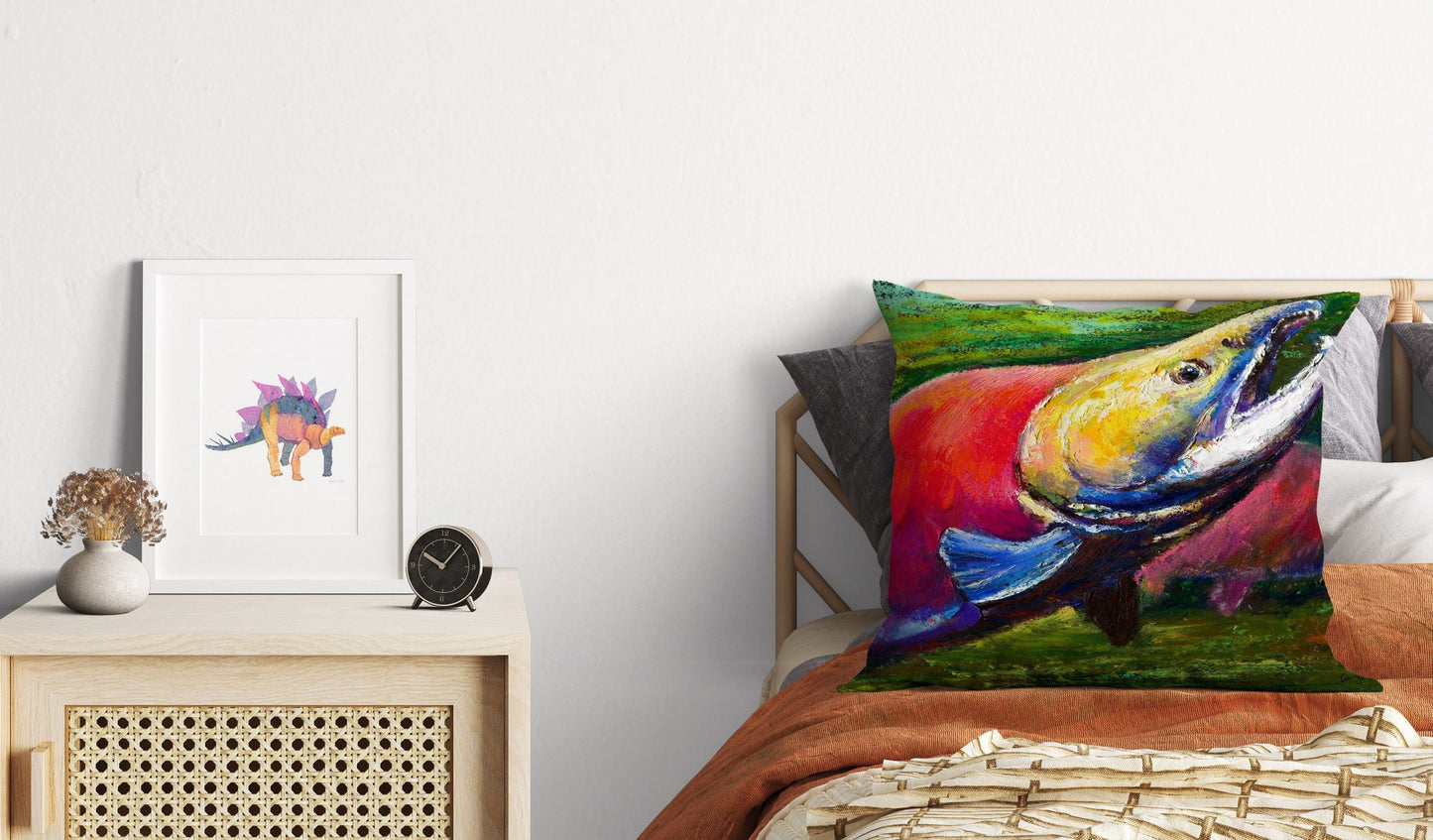 Salmon Fish Red Throw Pillow, Nautical Pillow Cases, Red Pillow Cases, Cute Pillow Cases, 20X20 Pillow Cover, Pillow Cases For Kids